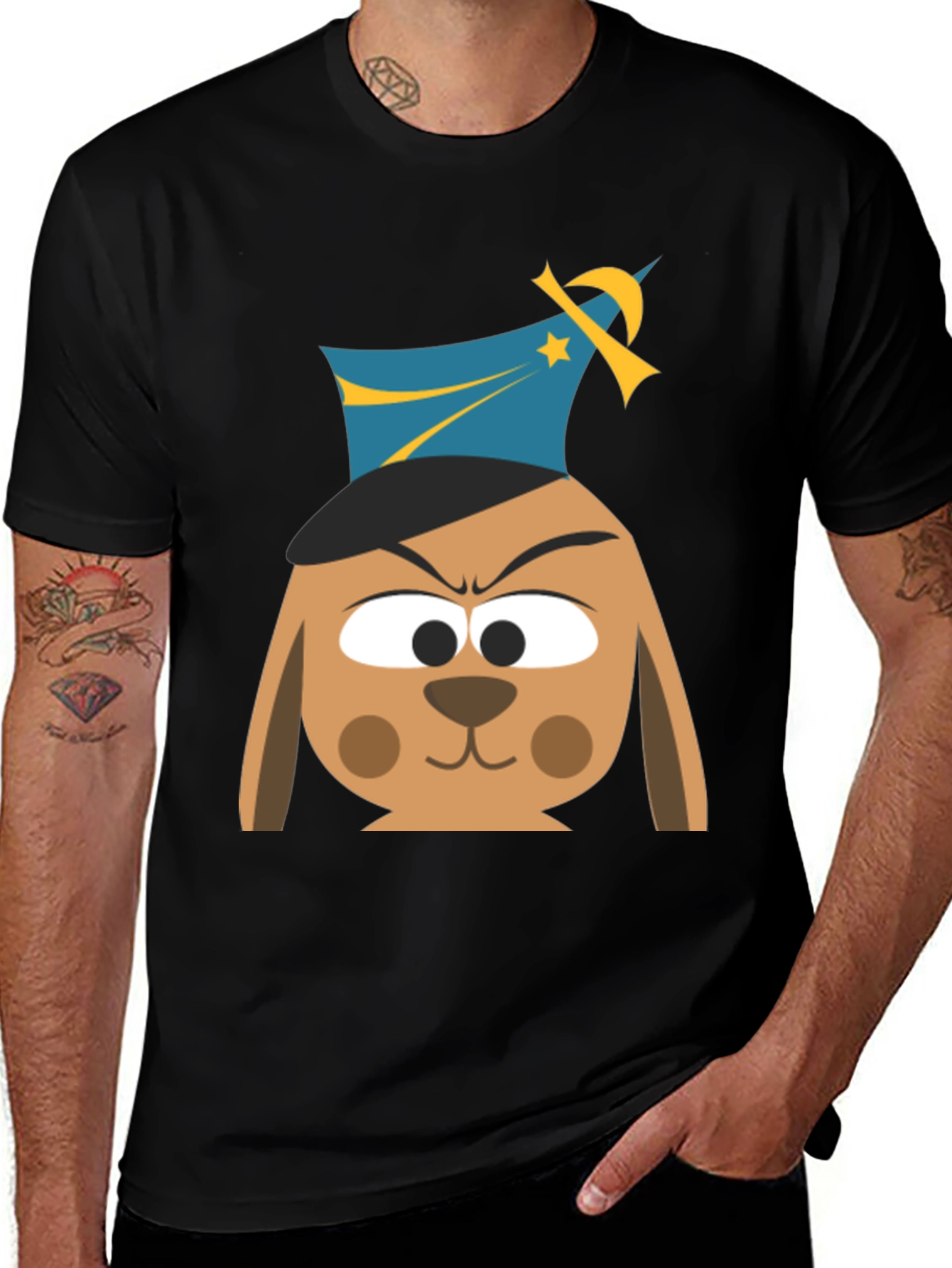 Variant 20 of Cartoon Dog Graphic T-Shirt - Black Cotton Tee