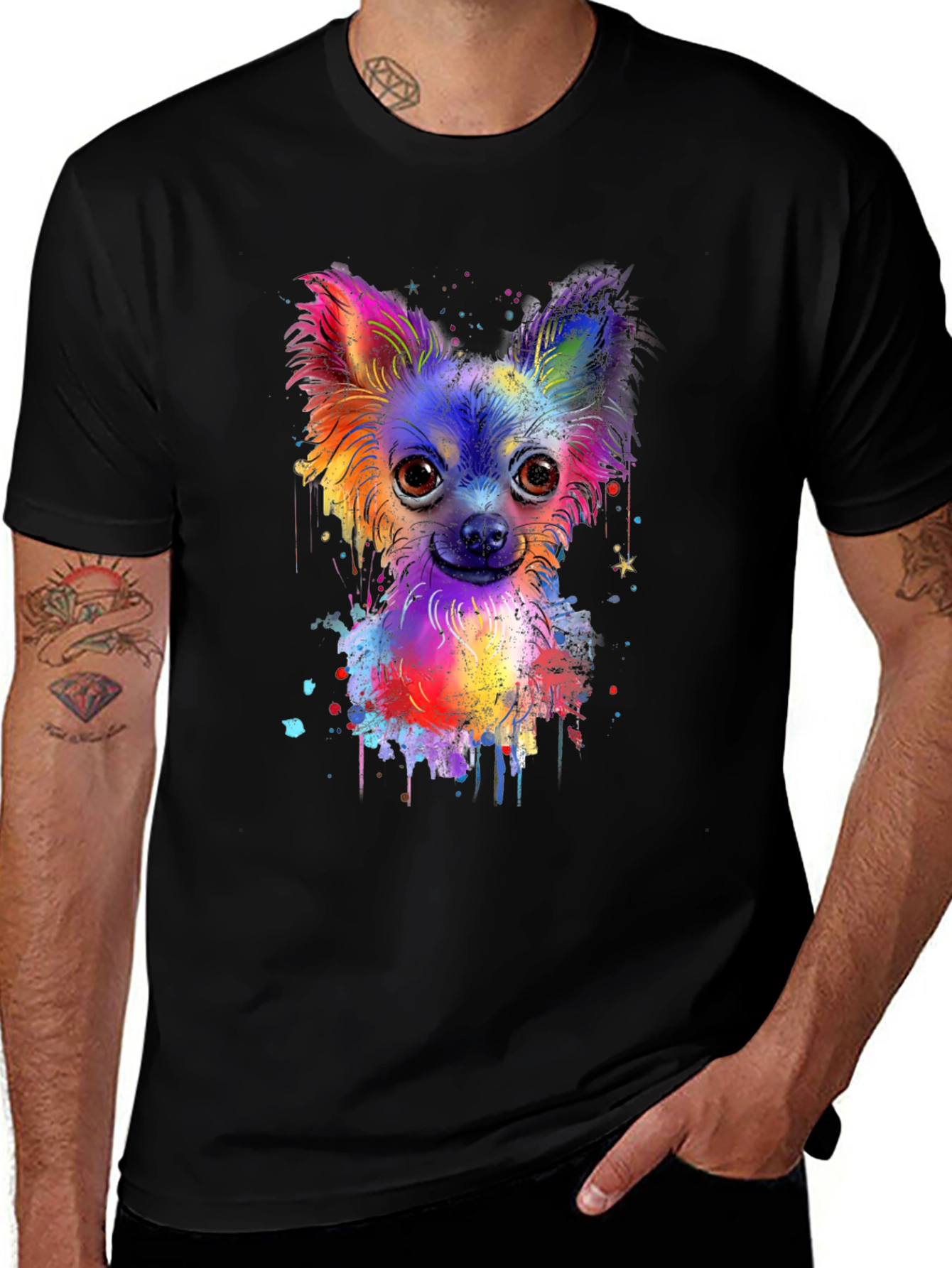 Variant 4 of Watercolor Dog Print Black T-Shirt