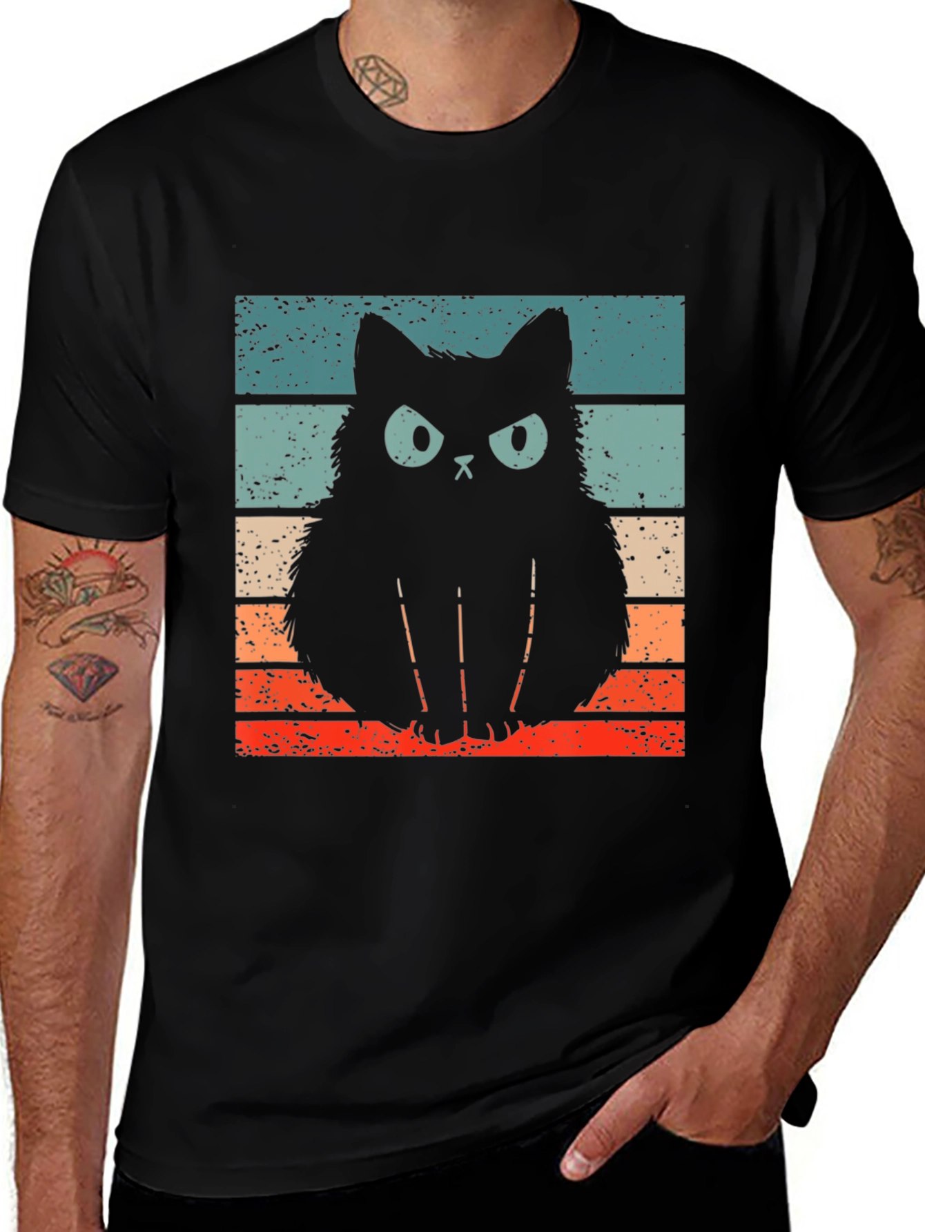 Variant 12 of Retro Grumpy Cat Graphic Tee - Men's Black T-Shirt