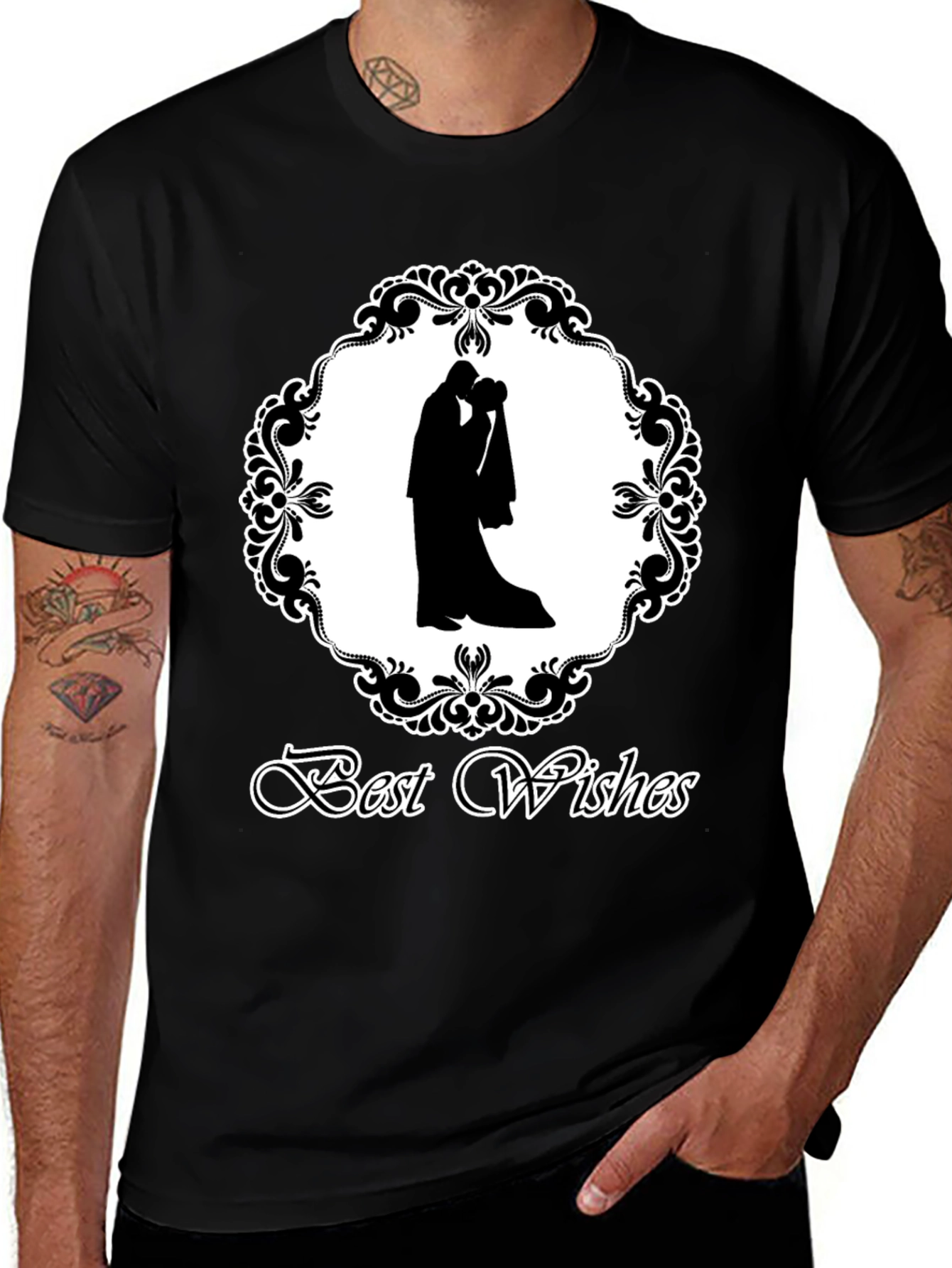 Variant 30 of Best Wishes Wedding Couple T-Shirt - Black