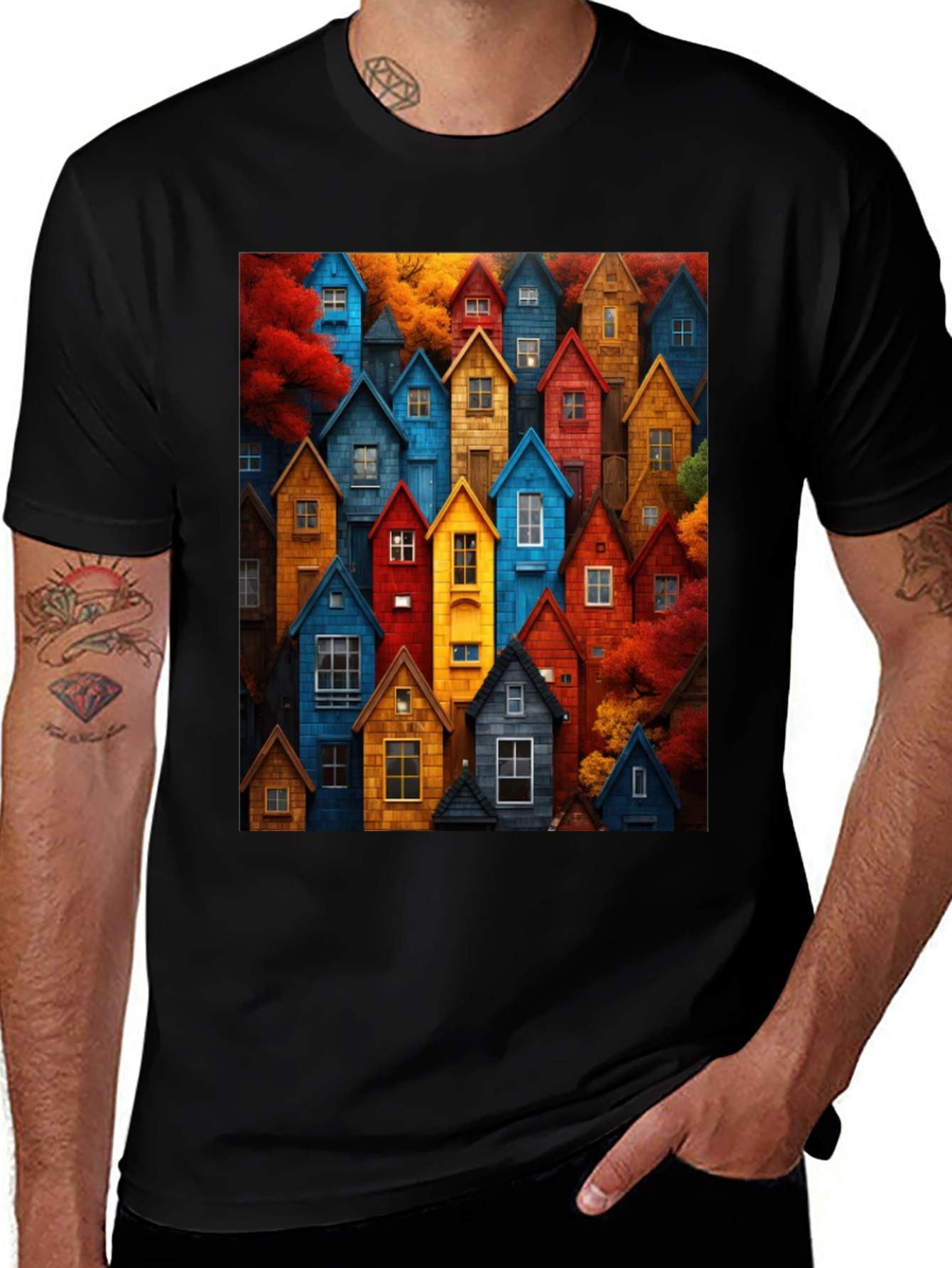 Variant 23 of Colorful Houses Graphic Tee - Unique Design