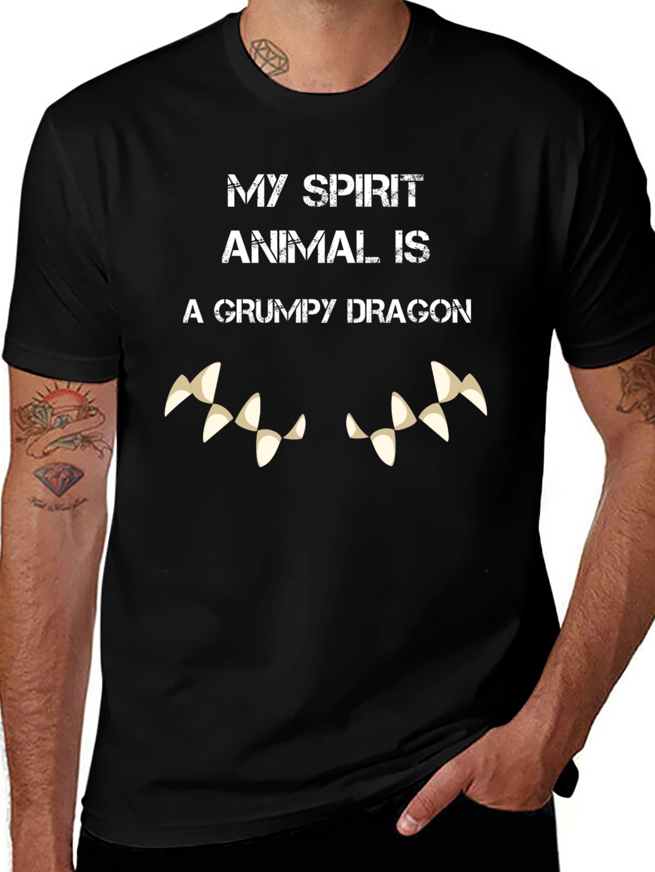 Variant 8 of Grumpy Dragon Spirit Animal Black T-Shirt