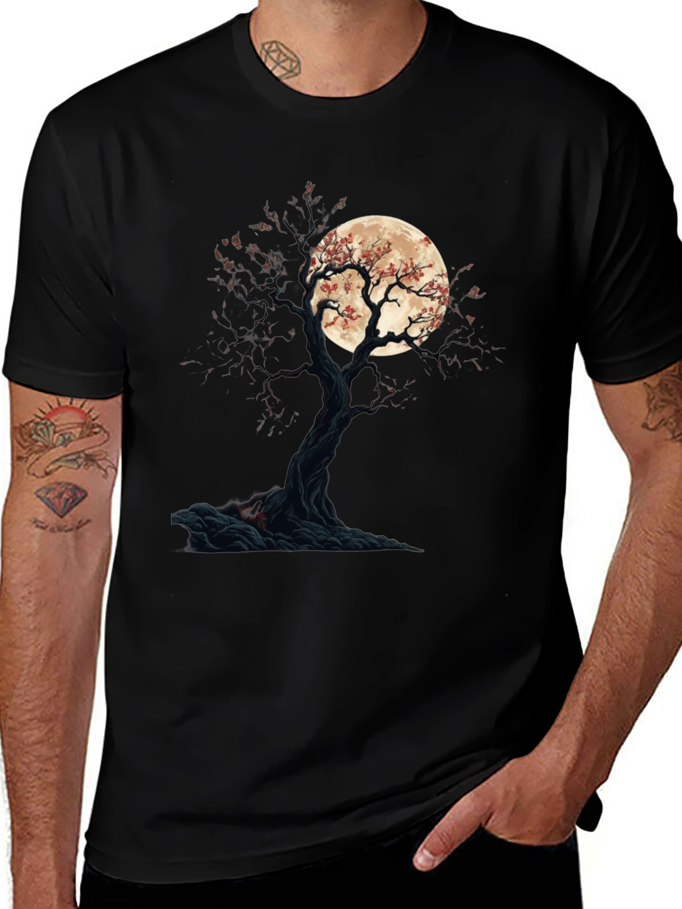 Variant 10 of Men's Tree and Moon Graphic Tee - Short Sleeve