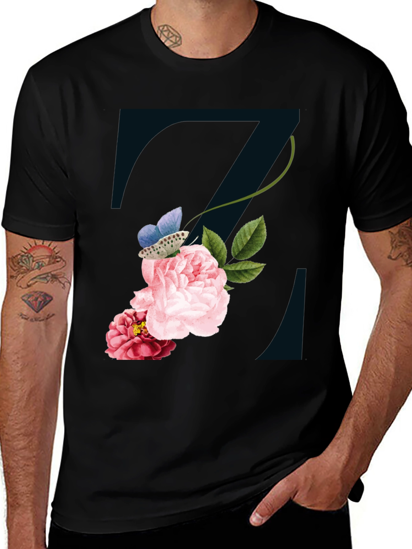 Variant 11 of Floral Letter Z Graphic Black T-Shirt