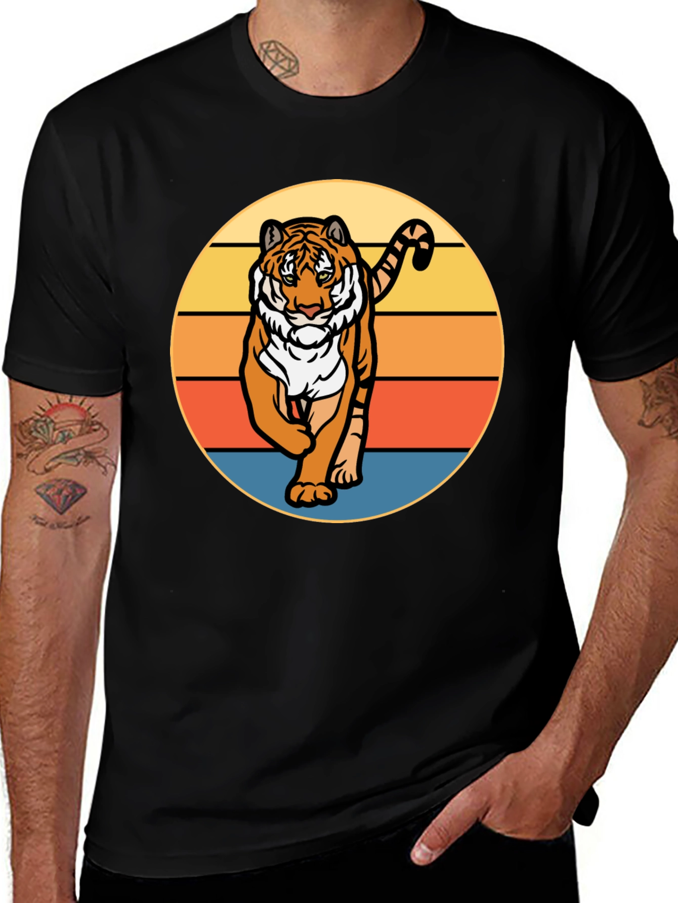 Variant 21 of Tiger Sunset Graphic Tee - Black Cotton T-Shirt