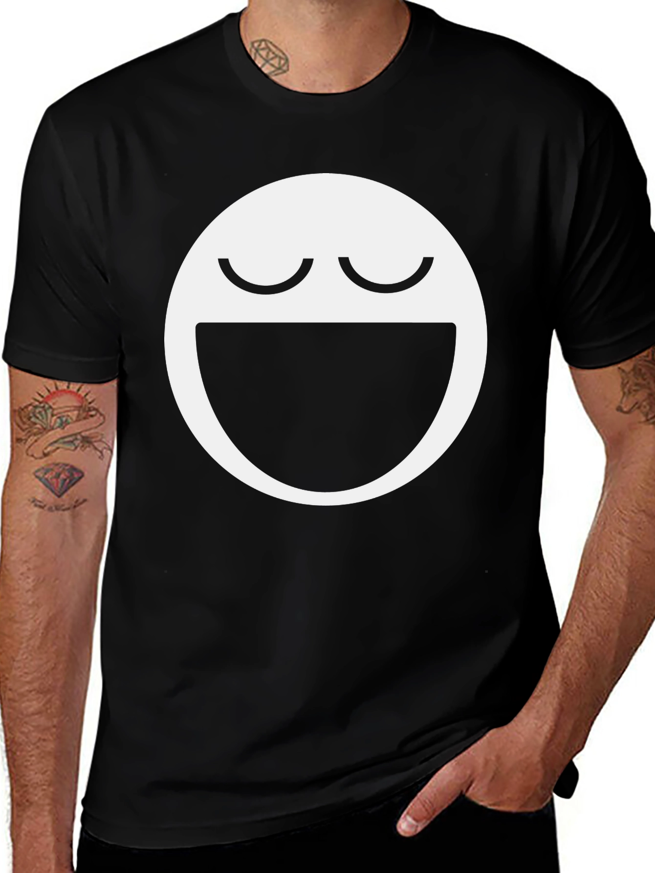 Variant 9 of Happy Face Graphic Tee - Black Cotton Comfort