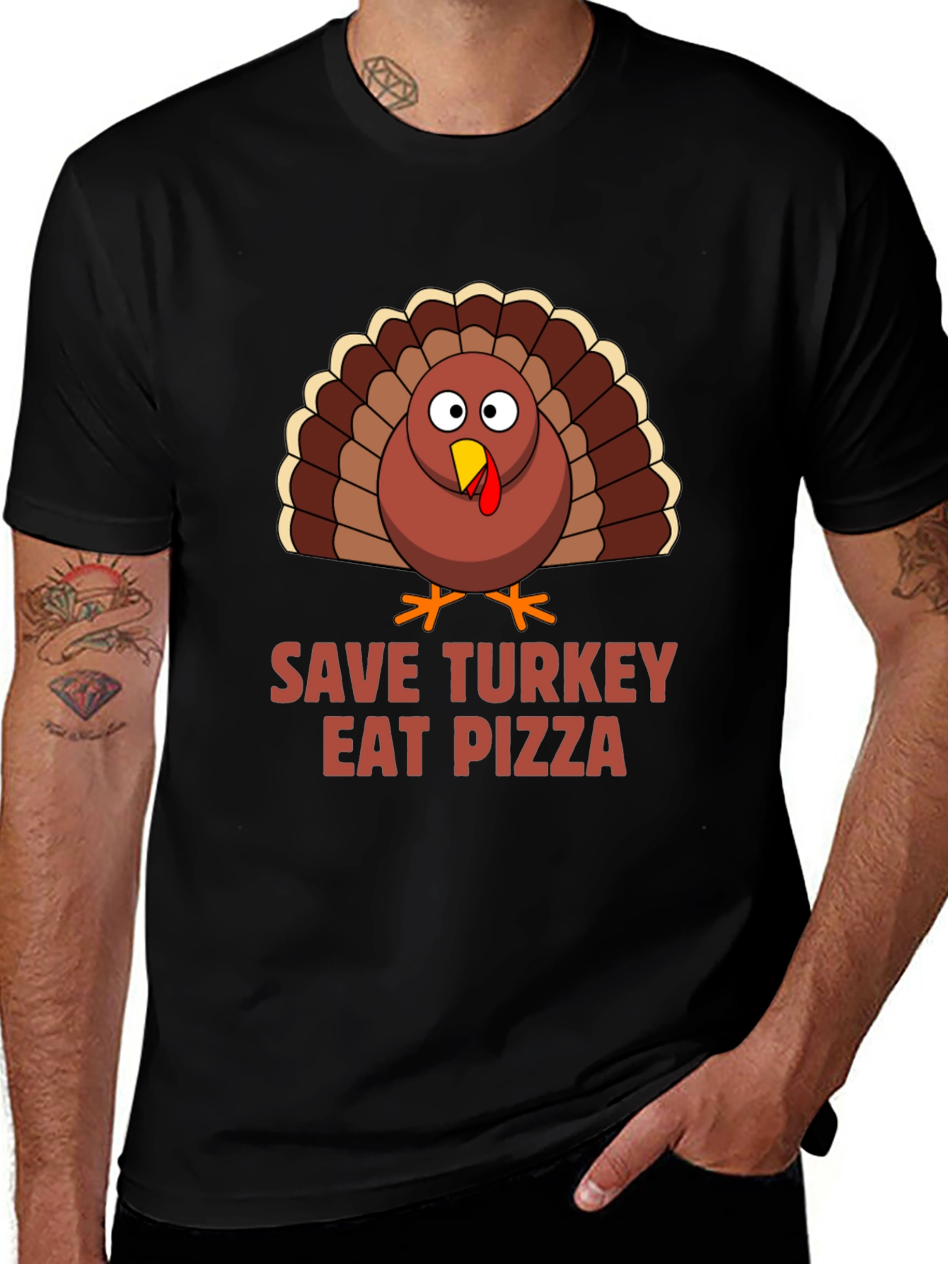 Black Save Turkey Eat Pizza T-Shirt main image