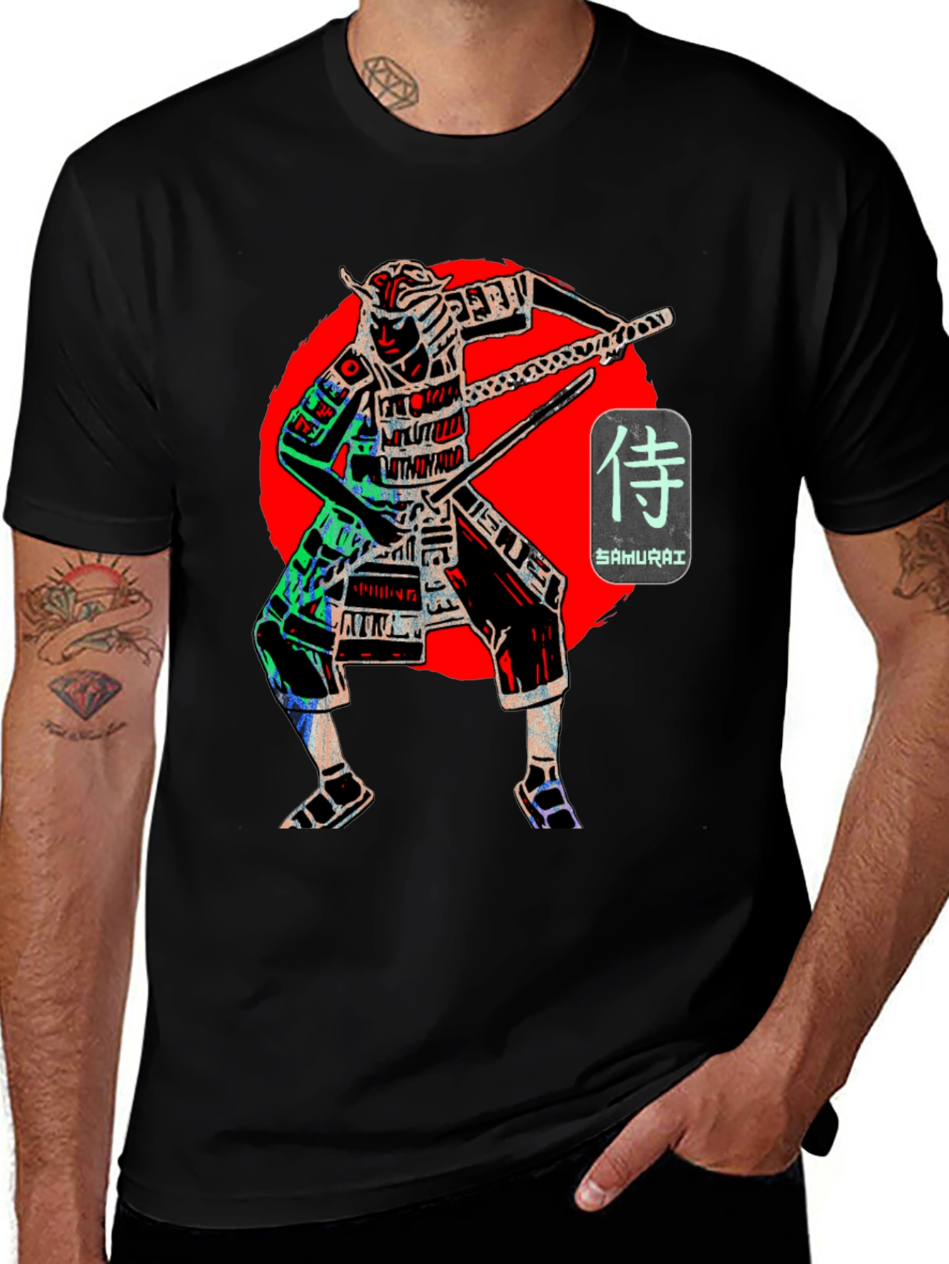 Variant 5 of Samurai Warrior Graphic Print Black T-Shirt