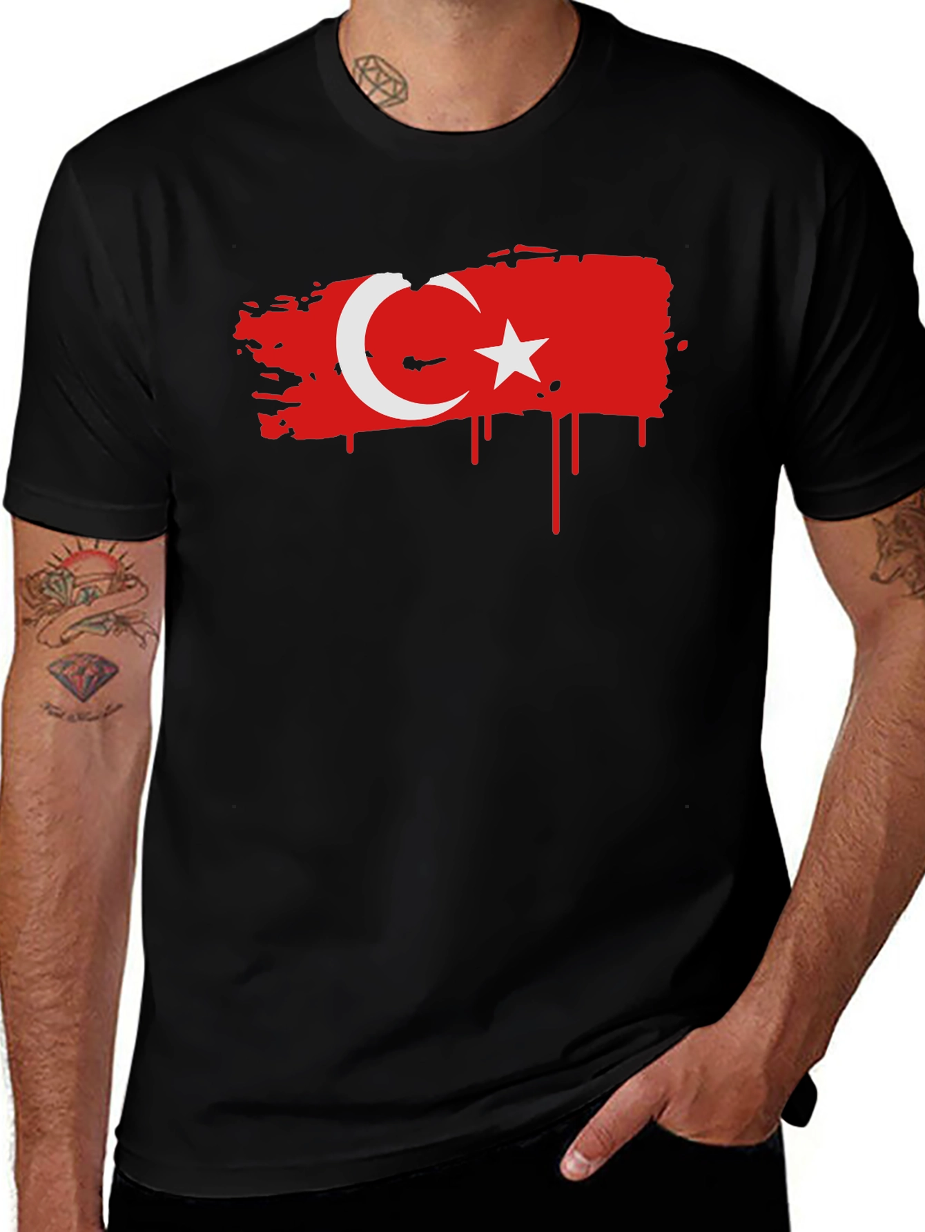 Variant 15 of Men's Black T-Shirt with Turkish Flag Design