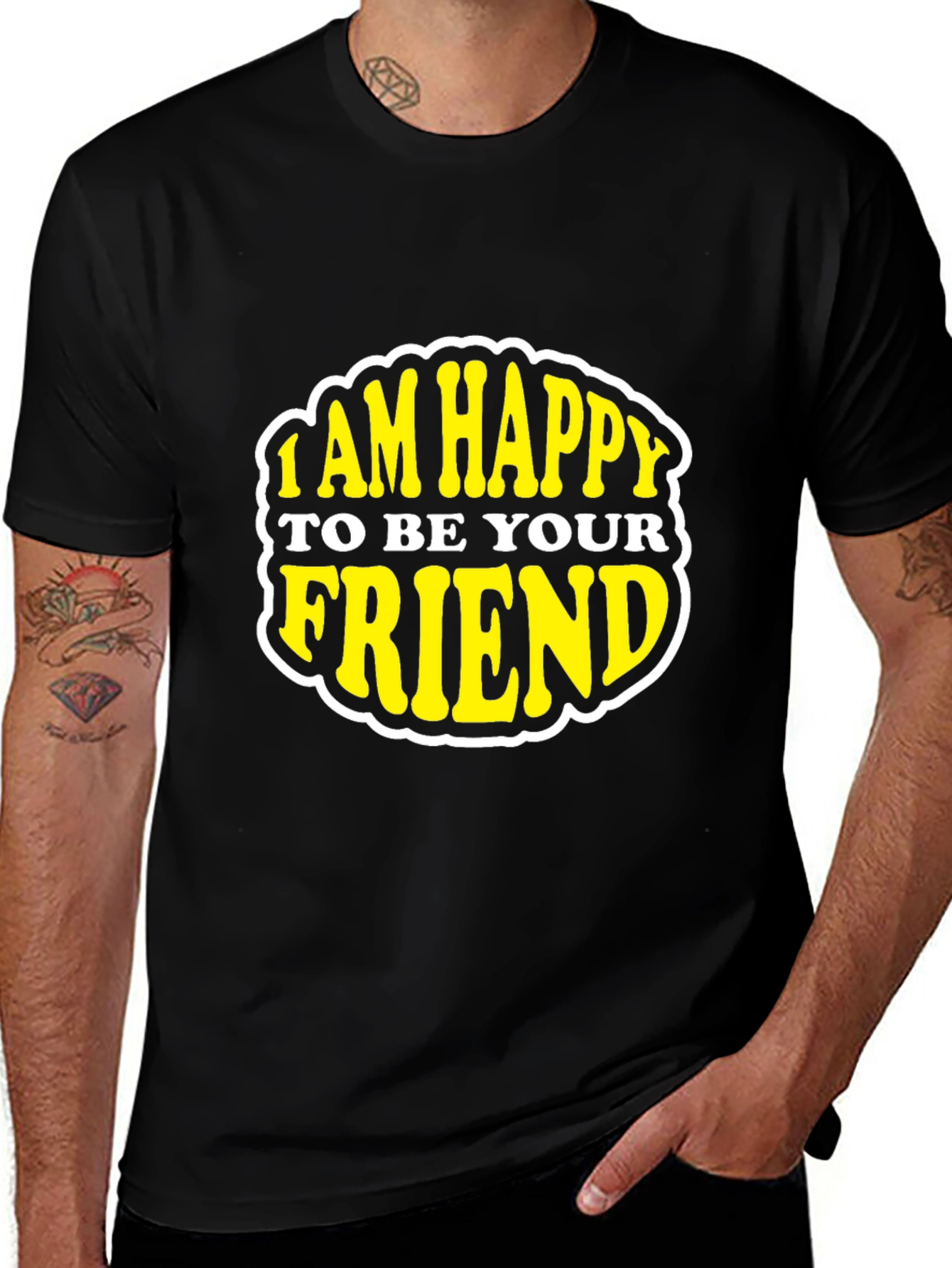 Variant 10 of Happy To Be Your Friend Black Graphic Tee