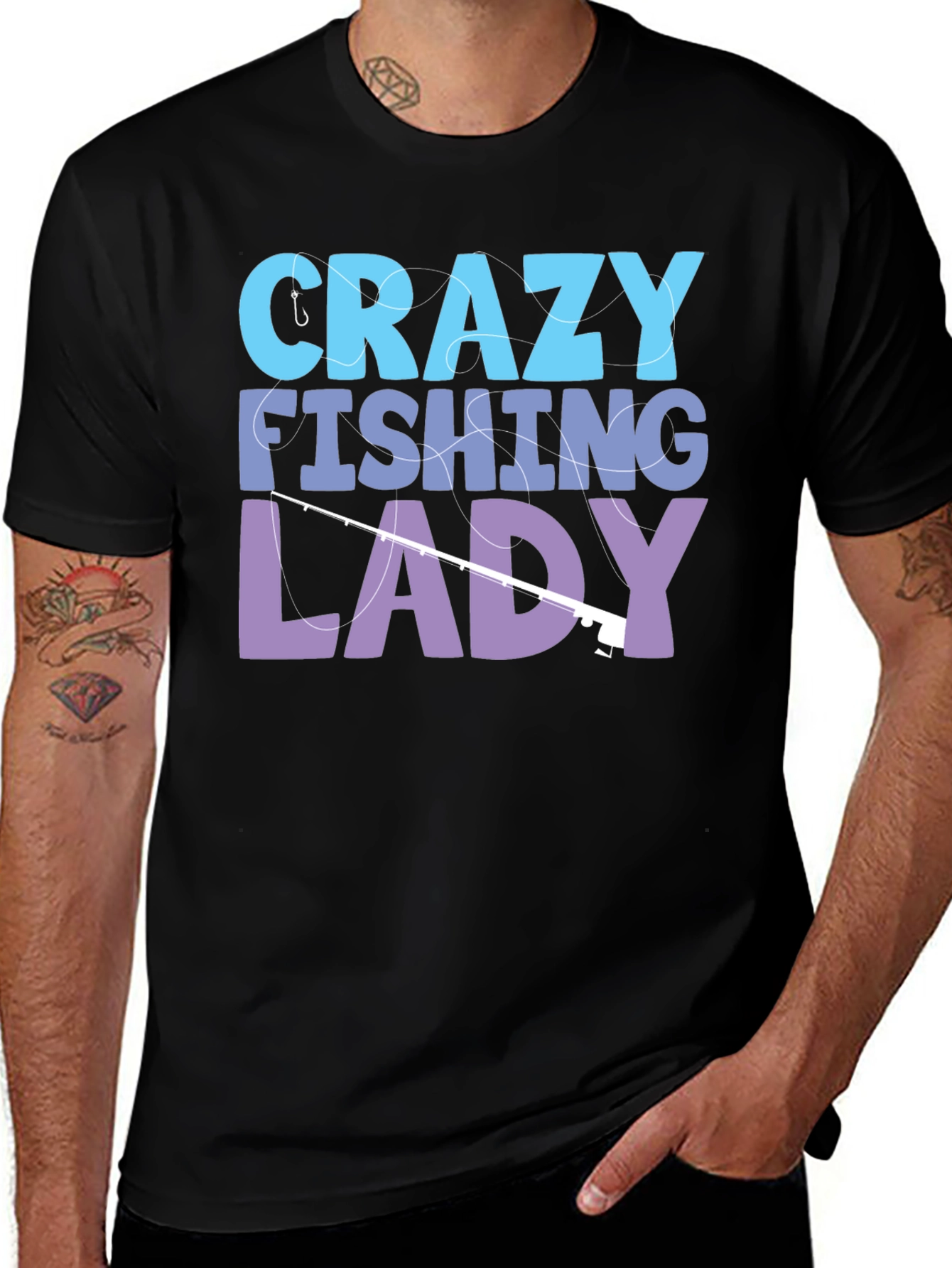 Variant 3 of Crazy Fishing Lady T-Shirt