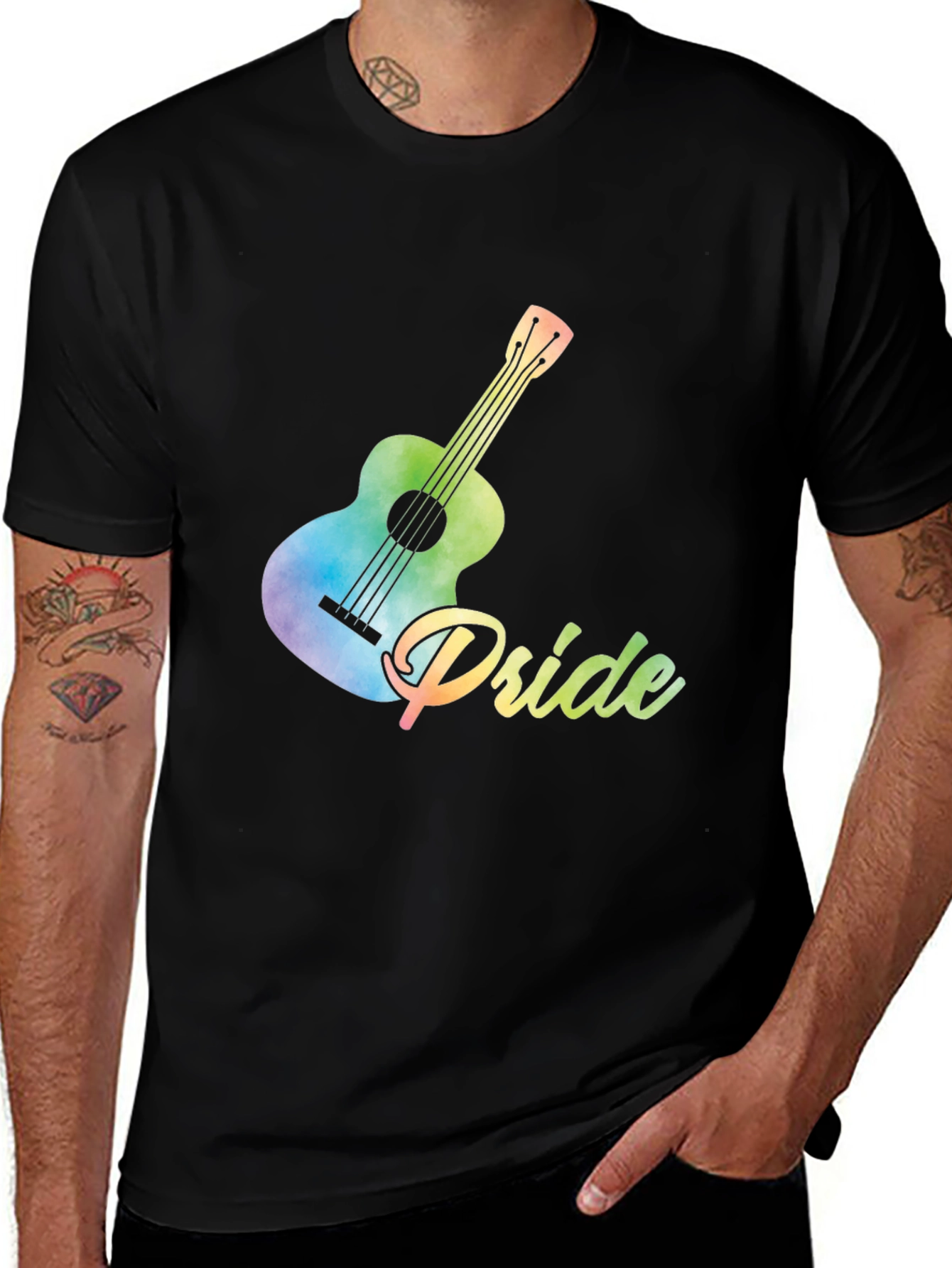 Variant 13 of Pride Guitar T-Shirt - Rainbow Watercolor Graphic Tee