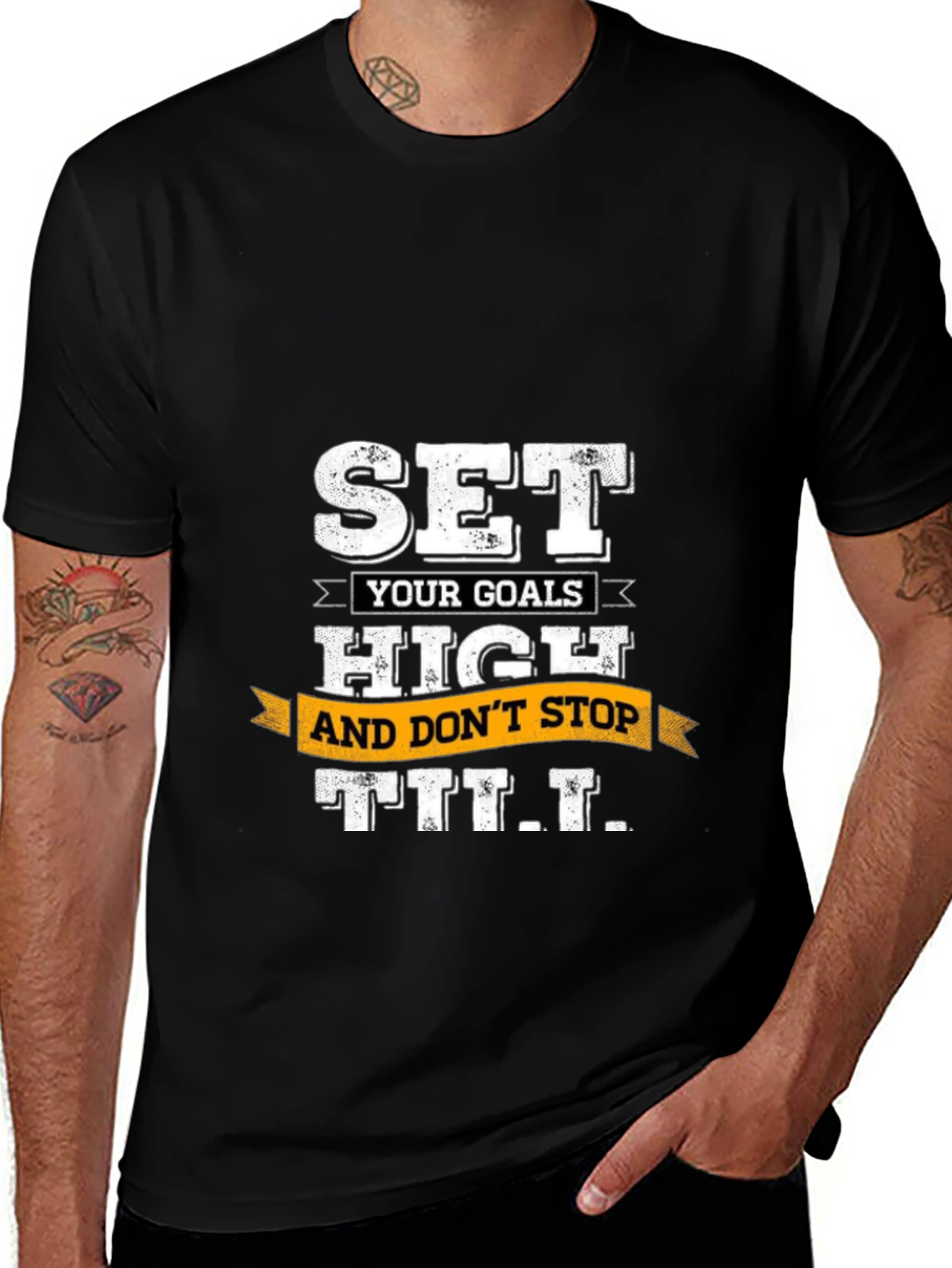 Variant 24 of Motivational Black T-Shirt: Set Goals High