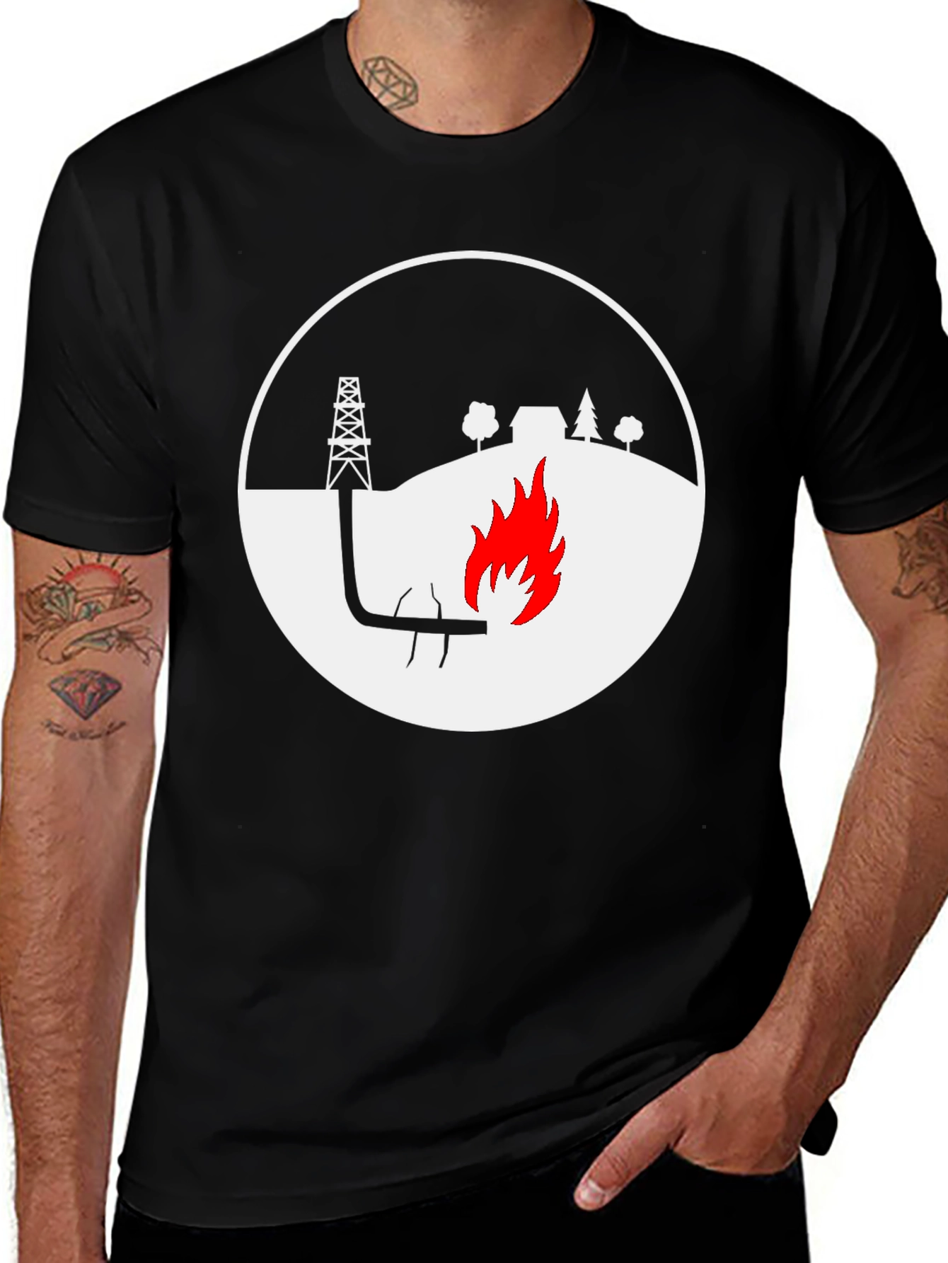 Variant 8 of Oil Rig Graphic T-Shirt - Black Crew Neck Tee