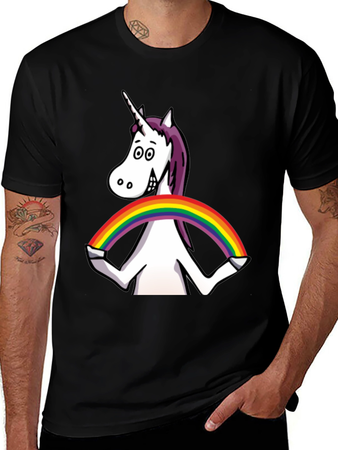 Variant 16 of Unicorn Rainbow Graphic Tee - Black Cotton T-Shirt