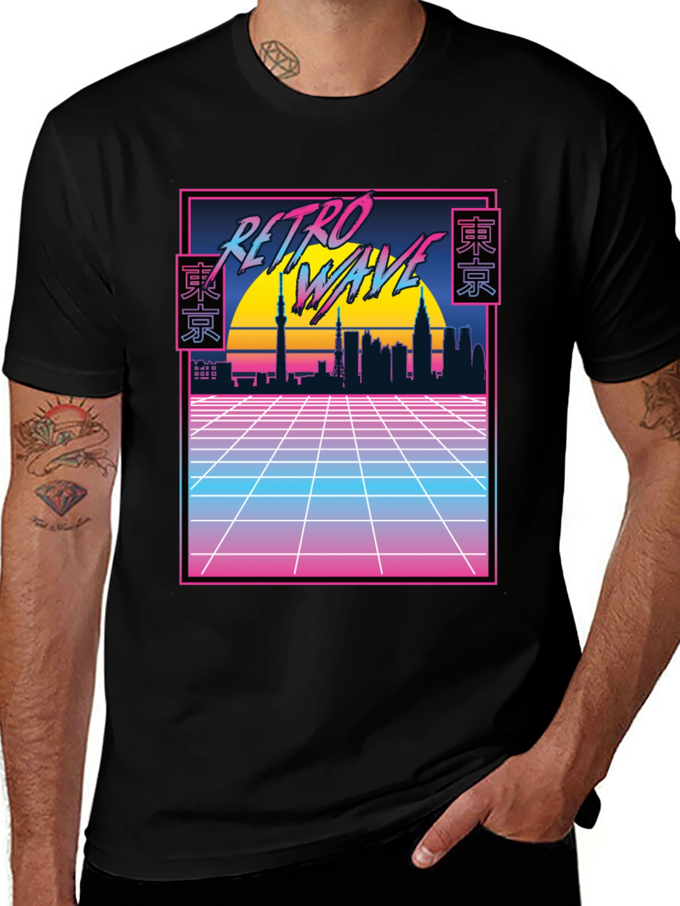 Variant 25 of Retro Wave Tokyo Skyline T-Shirt - Black
