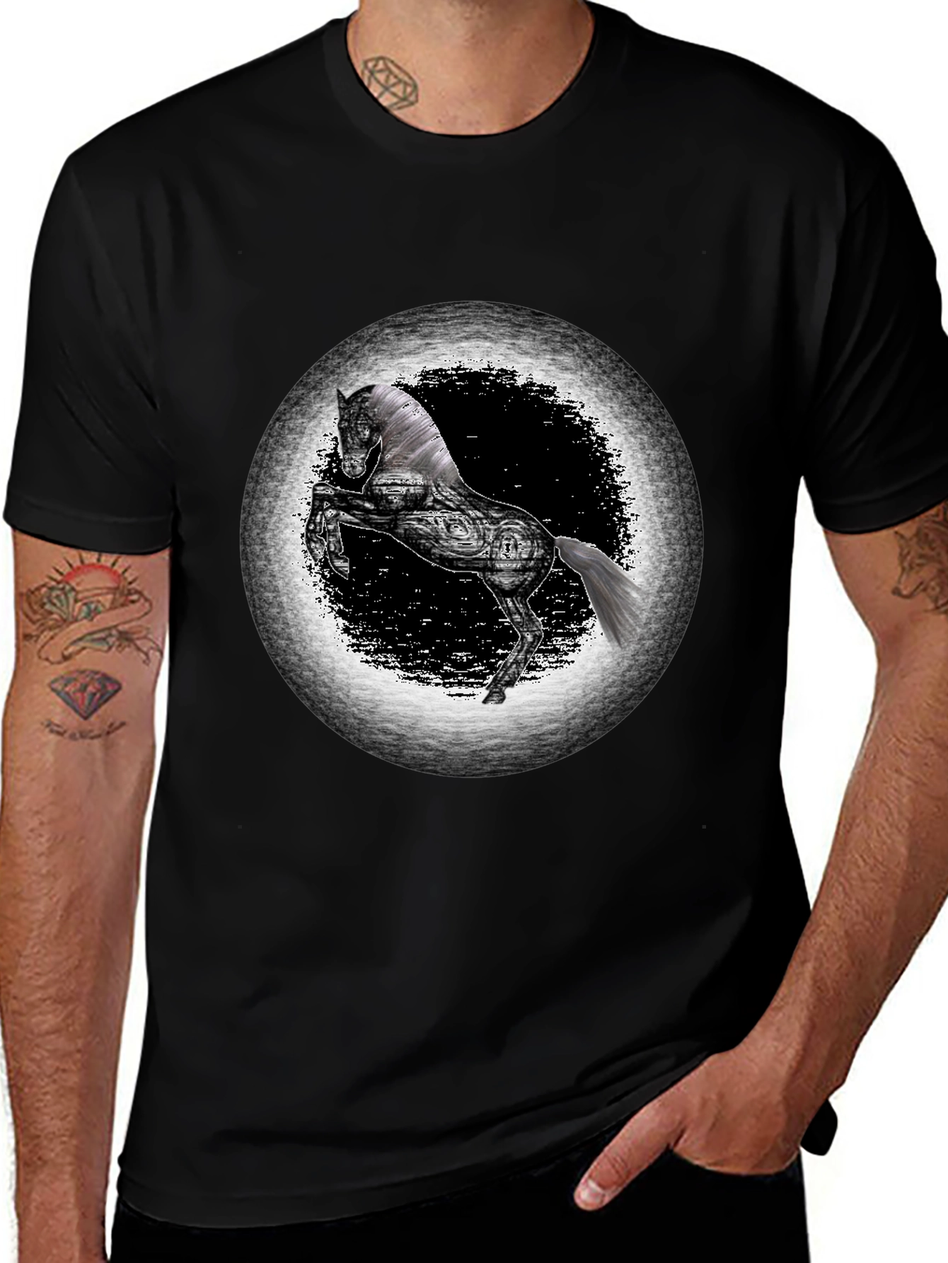 Variant 18 of Black Horse Graphic Tee - Unique Design