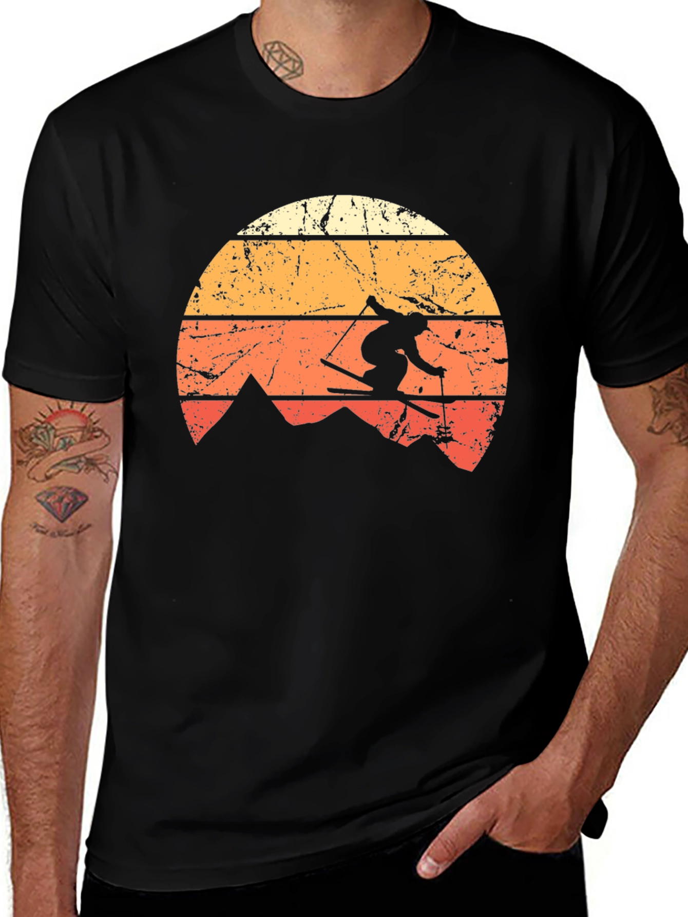 Variant 4 of Retro Skiing T-Shirt - Vintage Mountain Sunset Design