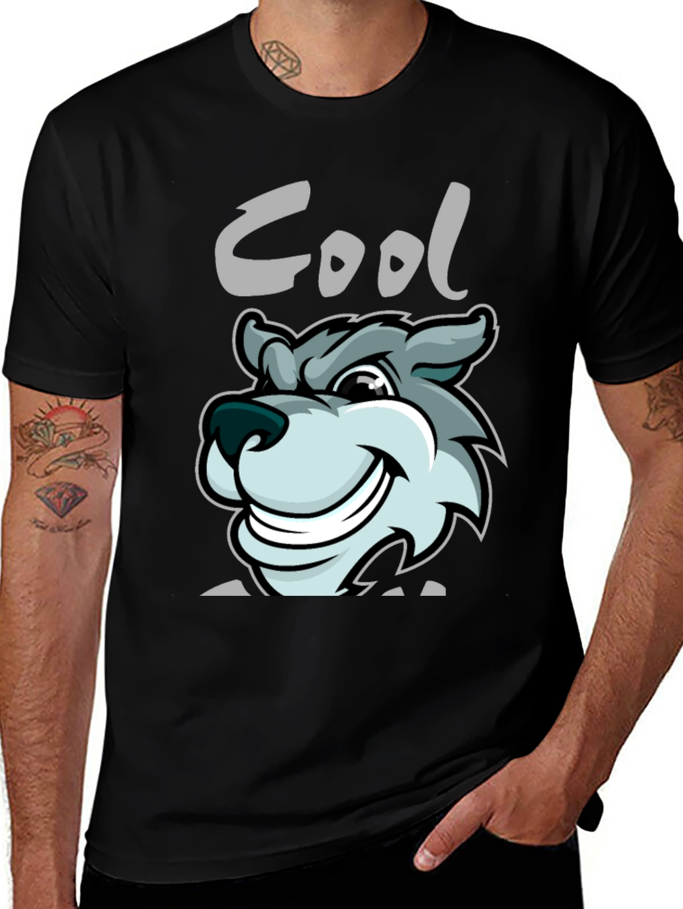Variant 23 of Cool Wolf Graphic T-Shirt - Black
