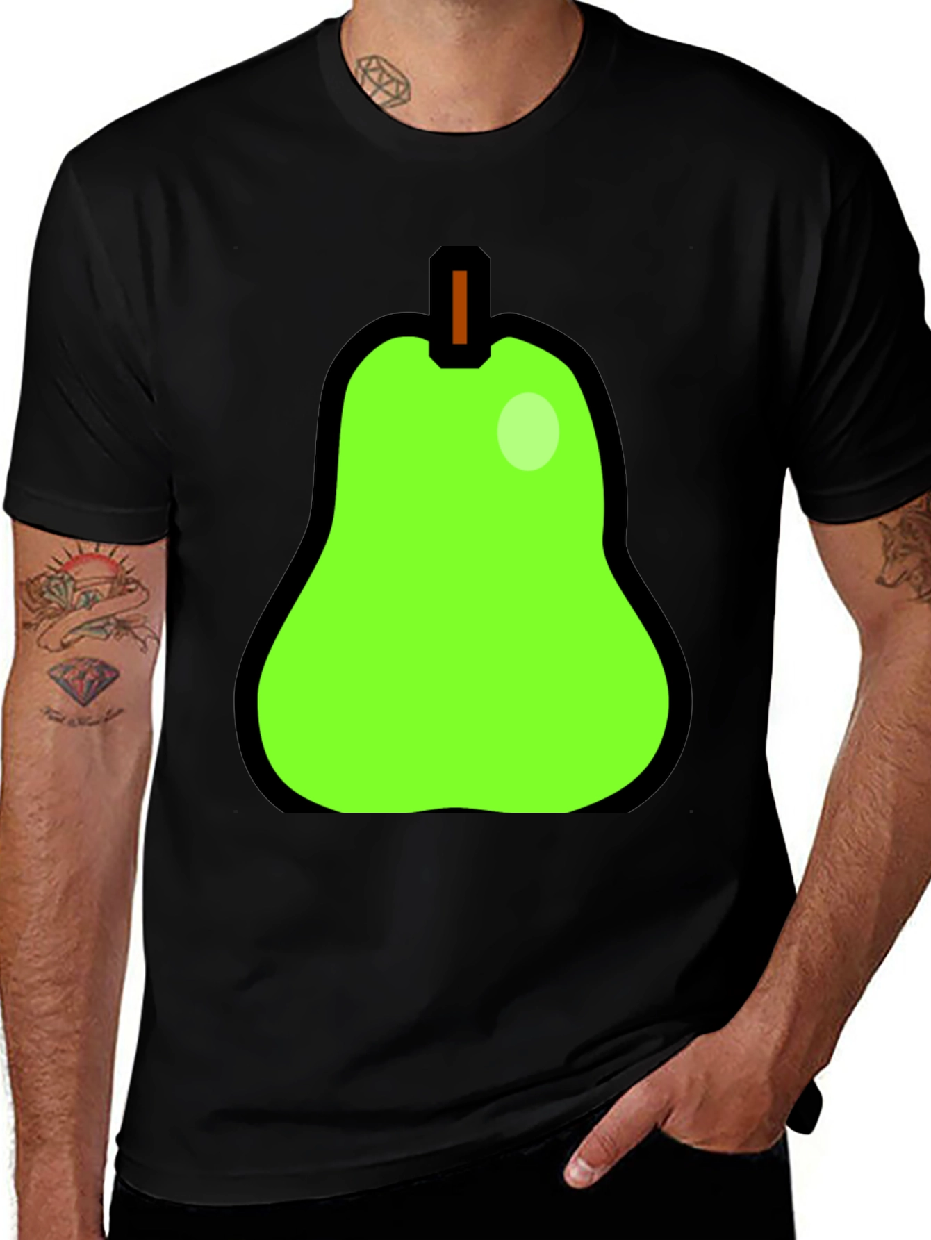 Variant 2 of Fun Pear Graphic Print Black T-Shirt