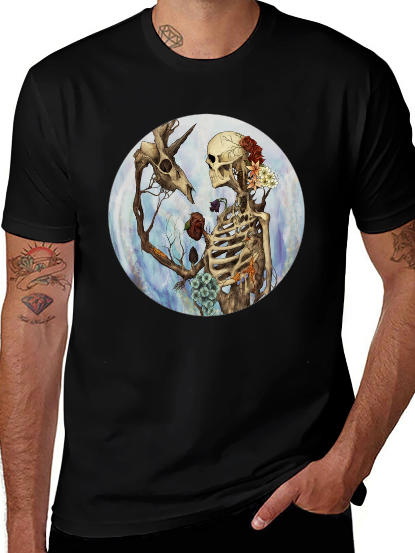 Variant 26 of Floral Skeleton Graphic T-Shirt - Dark Aesthetic Tee