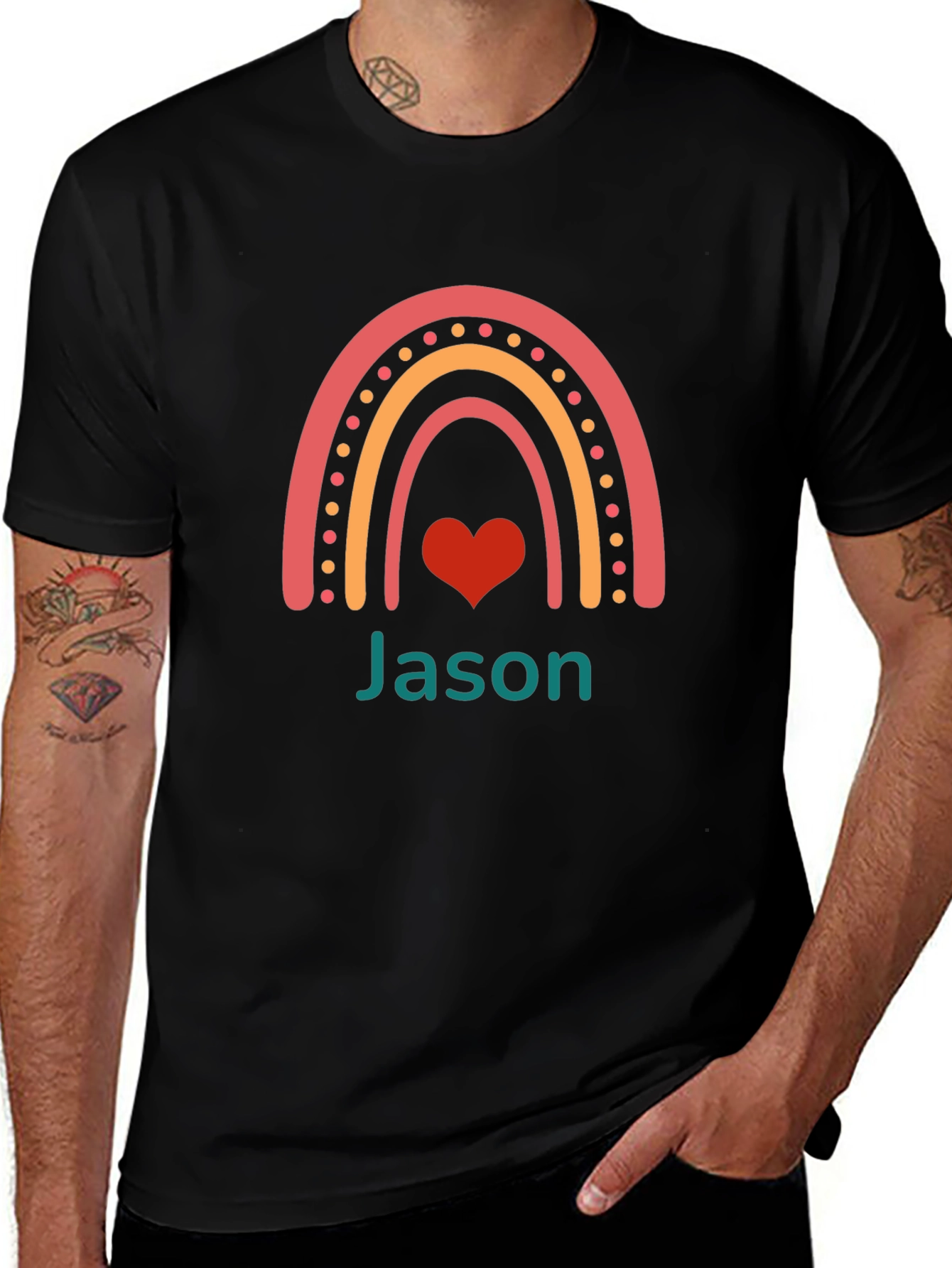 Personalized Rainbow Heart T-Shirt - Custom Name Tee