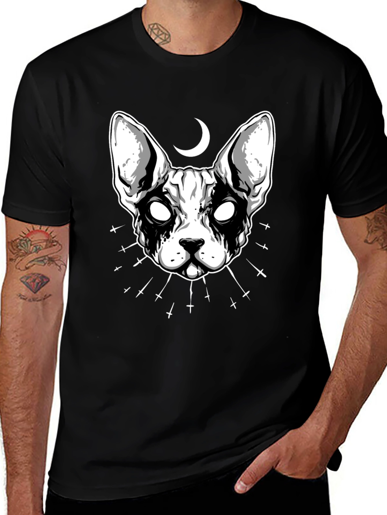 Variant 18 of Gothic Cat Graphic Tee - Black T-Shirt