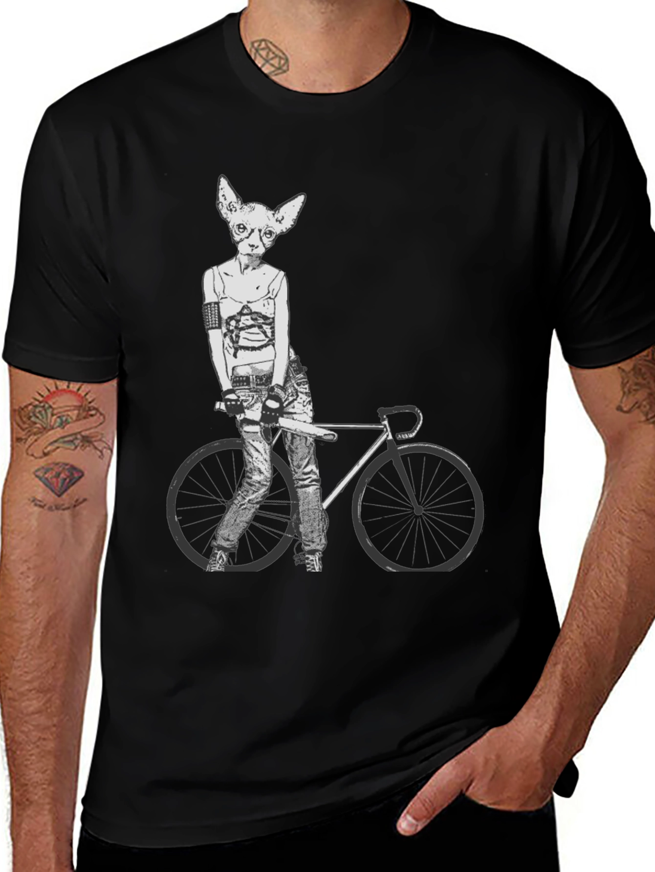 Variant 20 of Unique Cat Biker Graphic Tee - Black