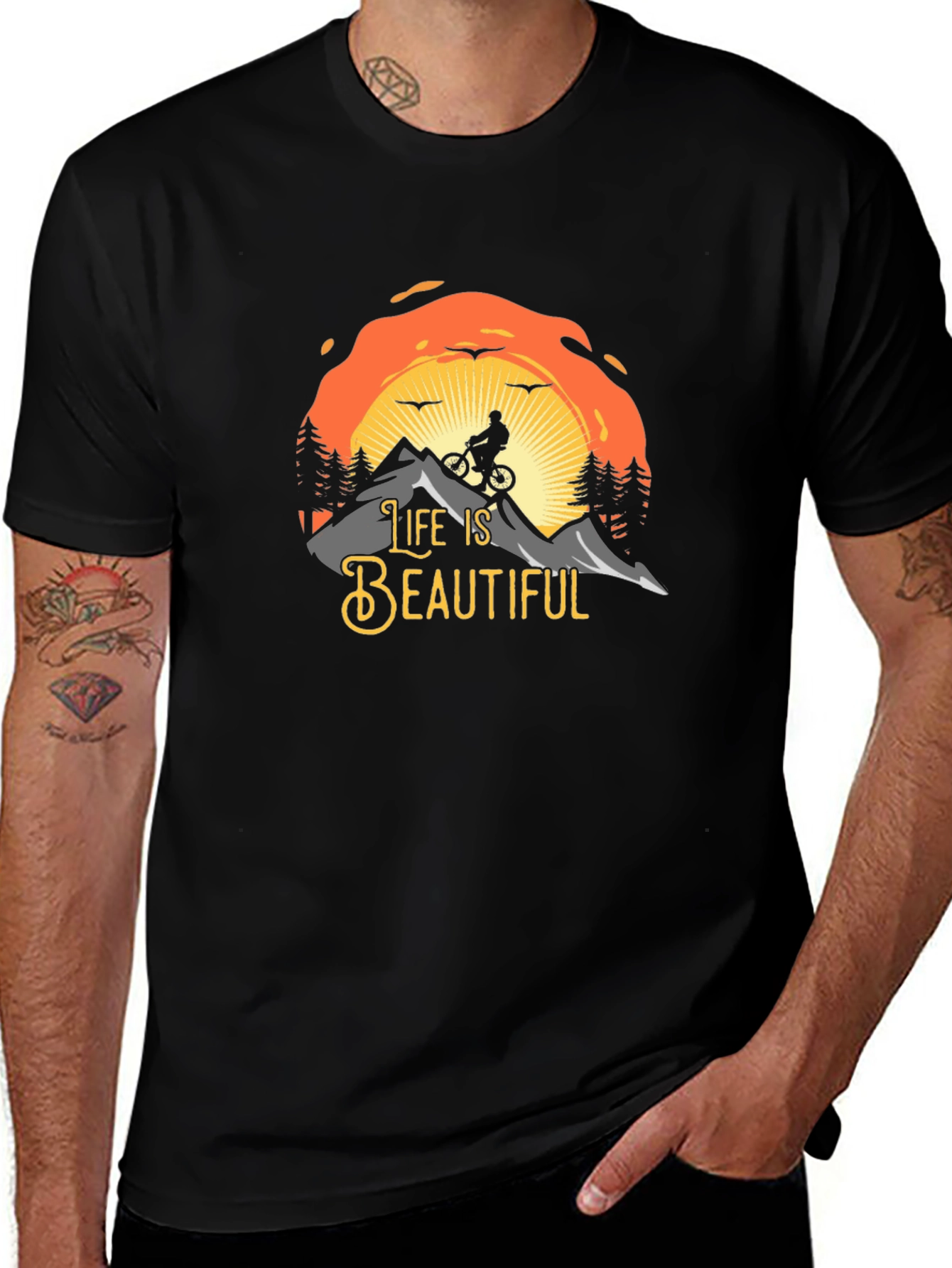 Life is Beautiful Graphic T-Shirt - Mountain Biker