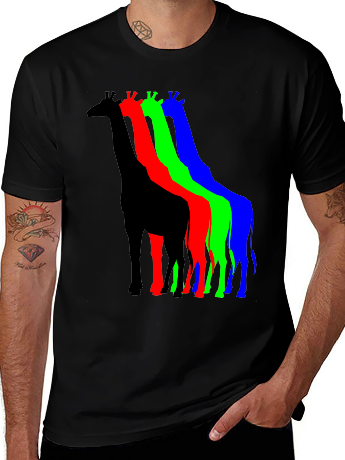 Variant 9 of Giraffe RGB Graphic Tee - Cool Animal Print T-Shirt