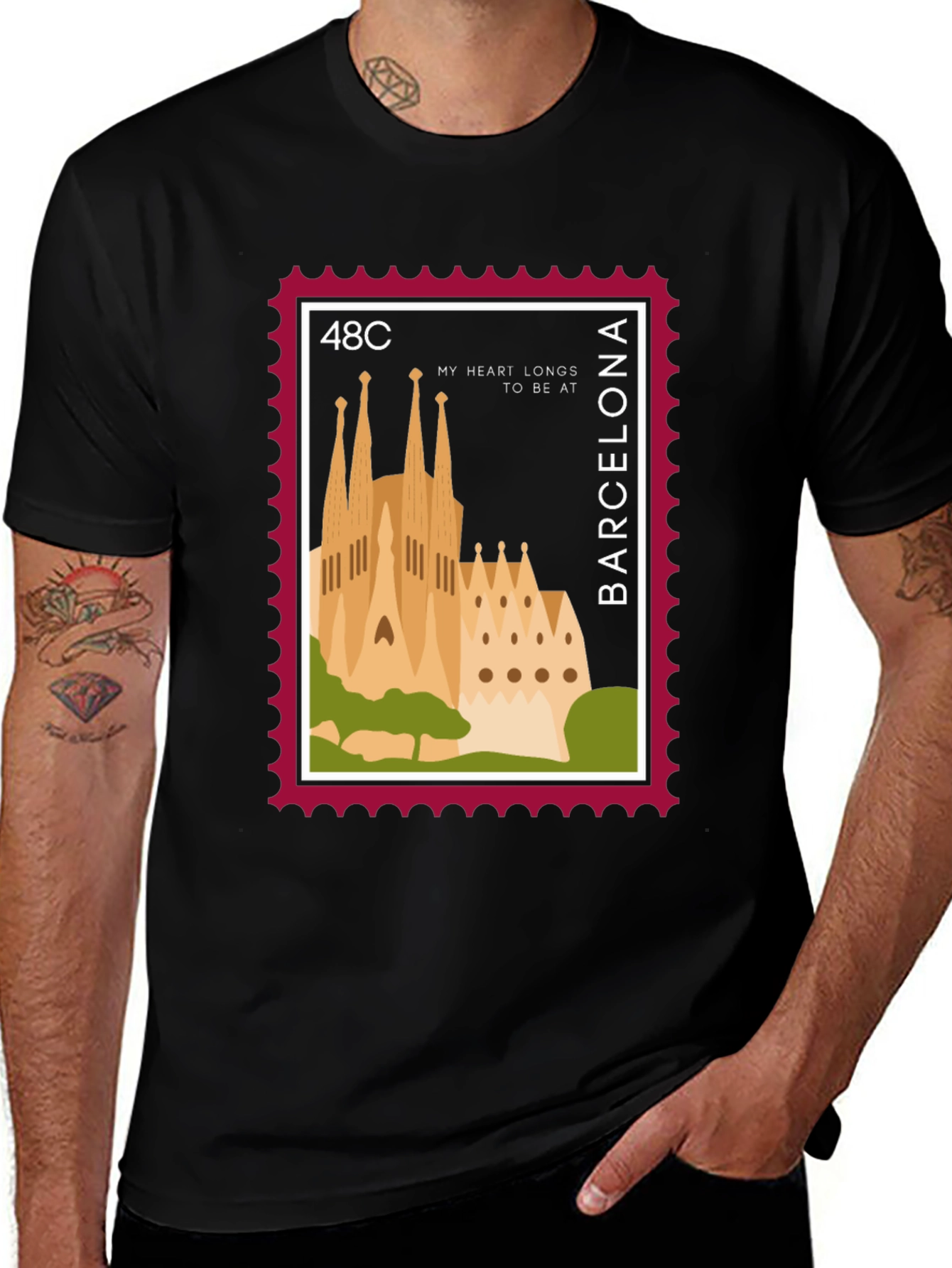 Barcelona Stamp T-Shirt - Travel Souvenir Tee