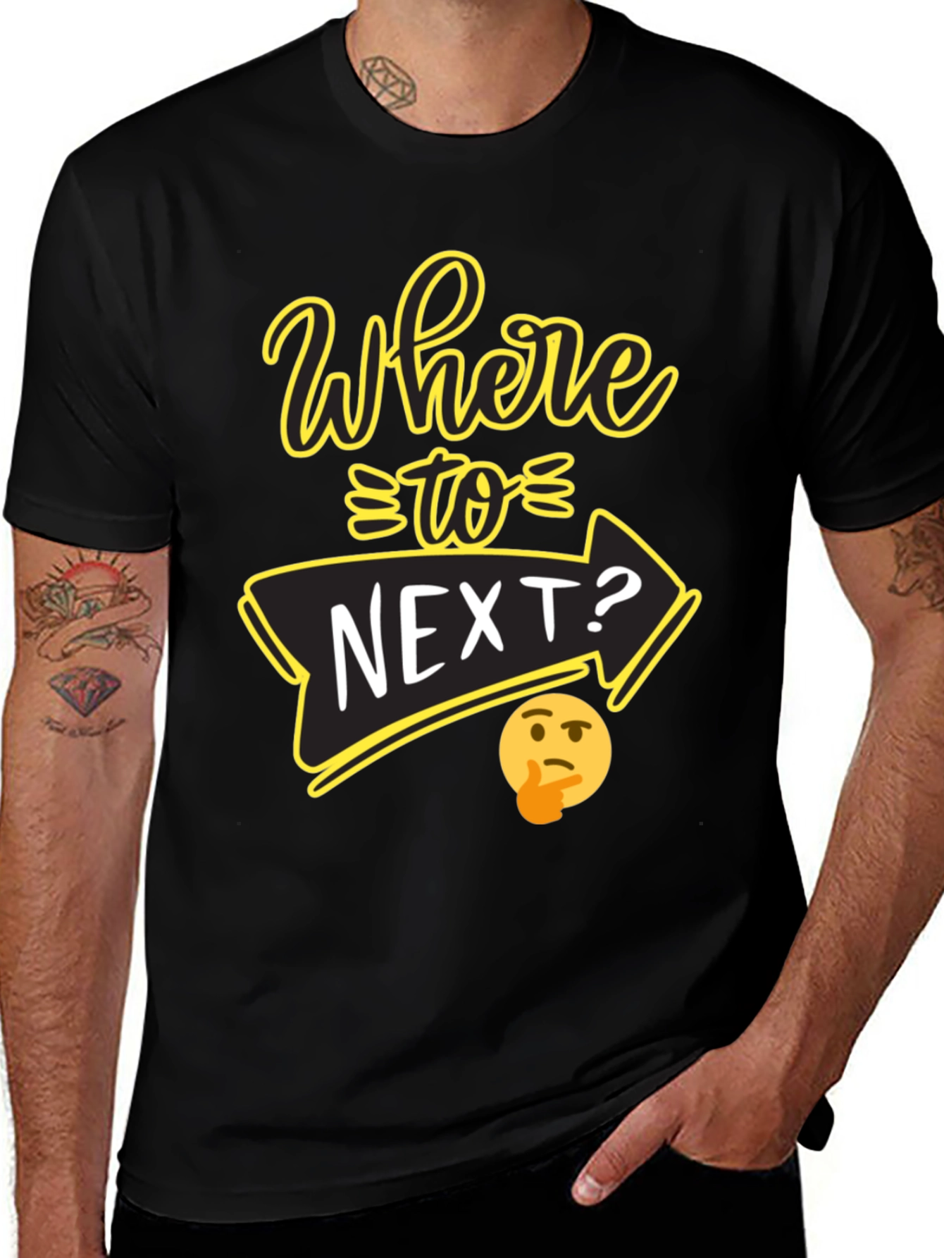 Variant 26 of Where to Next? Graphic T-Shirt - Black Crew Neck Tee
