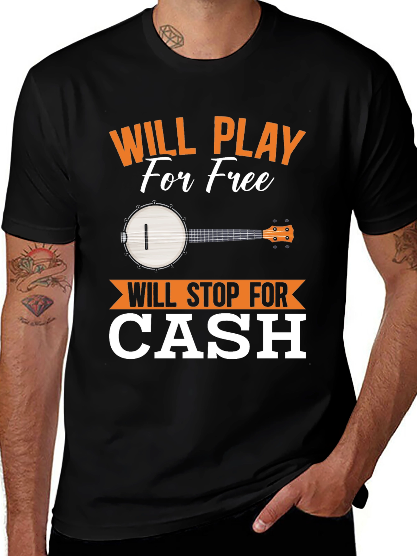 Variant 30 of Will Play For Free Banjo Graphic Tee