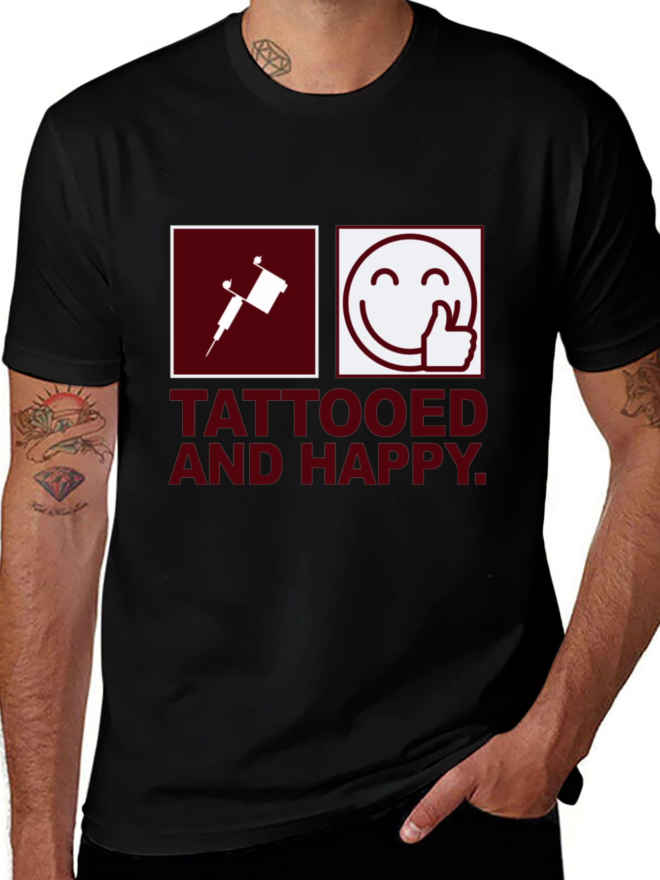 Tattooed & Happy Graphic T-Shirt - Black Casual Tee