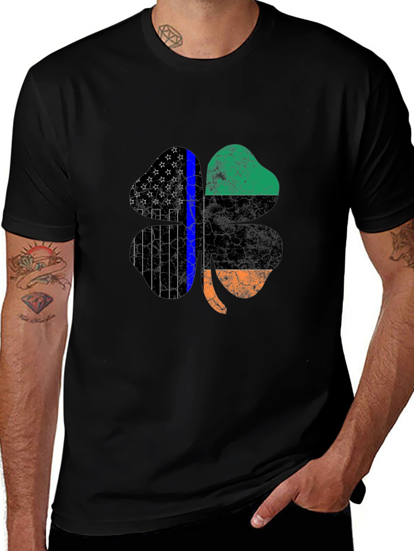 St Patrick's Day Shamrock Thin Blue Line Men's T-Shirt