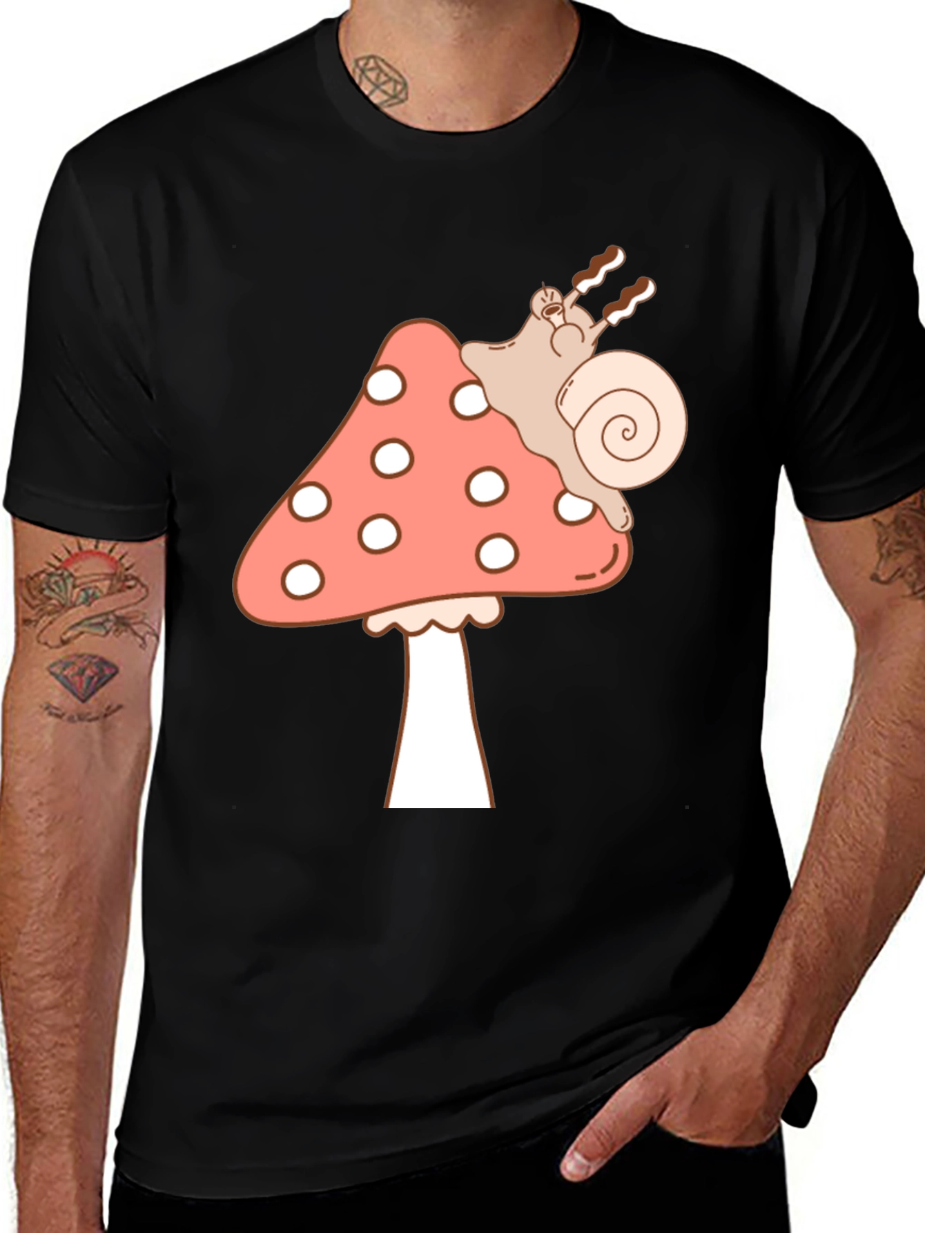 Variant 8 of Mushroom Snail Graphic Tee - Black Cotton T-Shirt