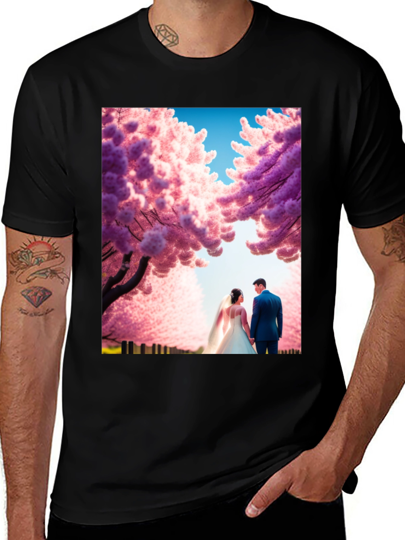Variant 21 of Elegant Wedding Couple Cherry Blossom T-Shirt