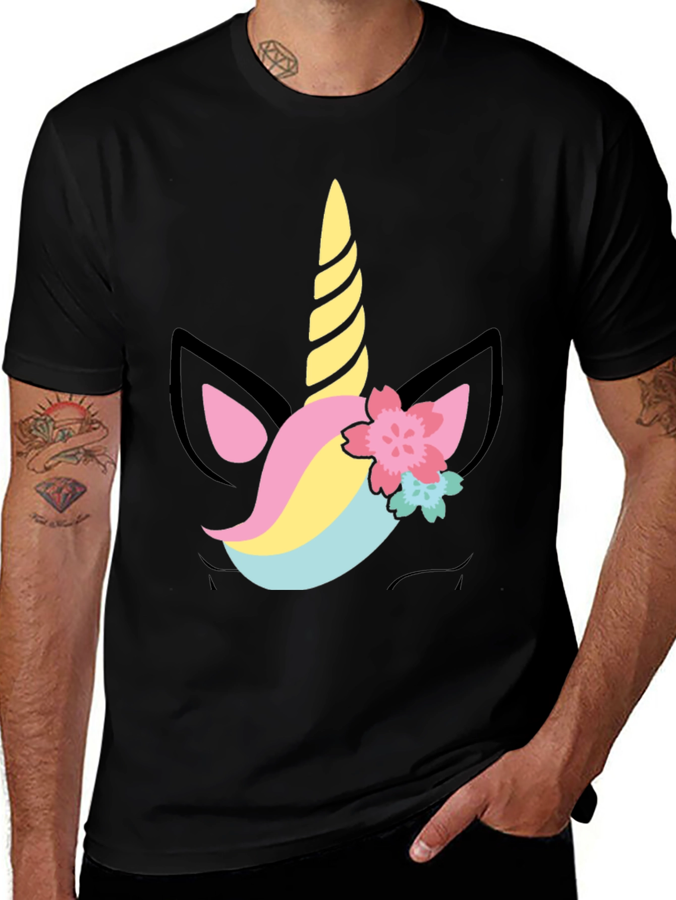 Variant 14 of Unicorn Graphic Tee - Men's Black Cotton T-Shirt