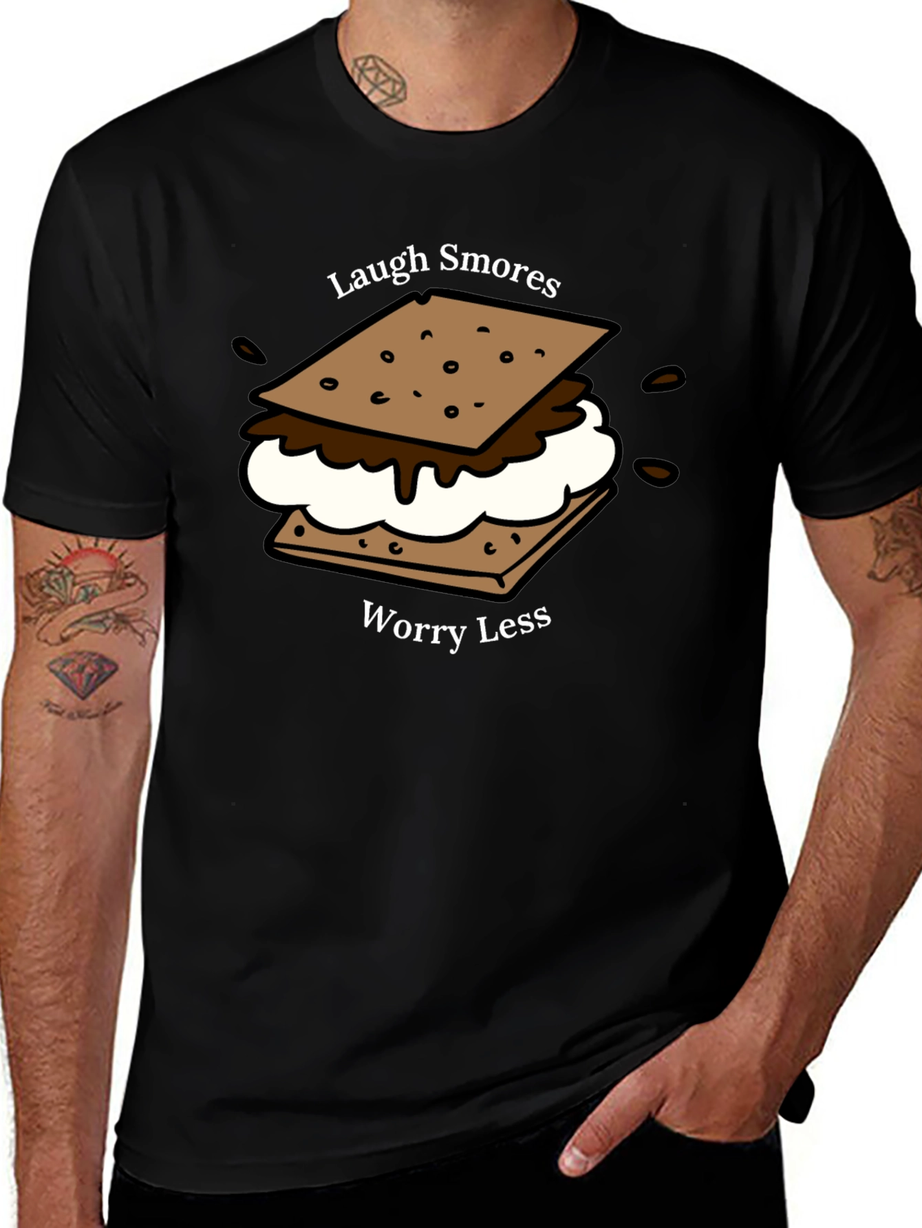 Variant 3 of Laugh S'mores Worry Less Graphic Tee - Black Cotton T-Shirt