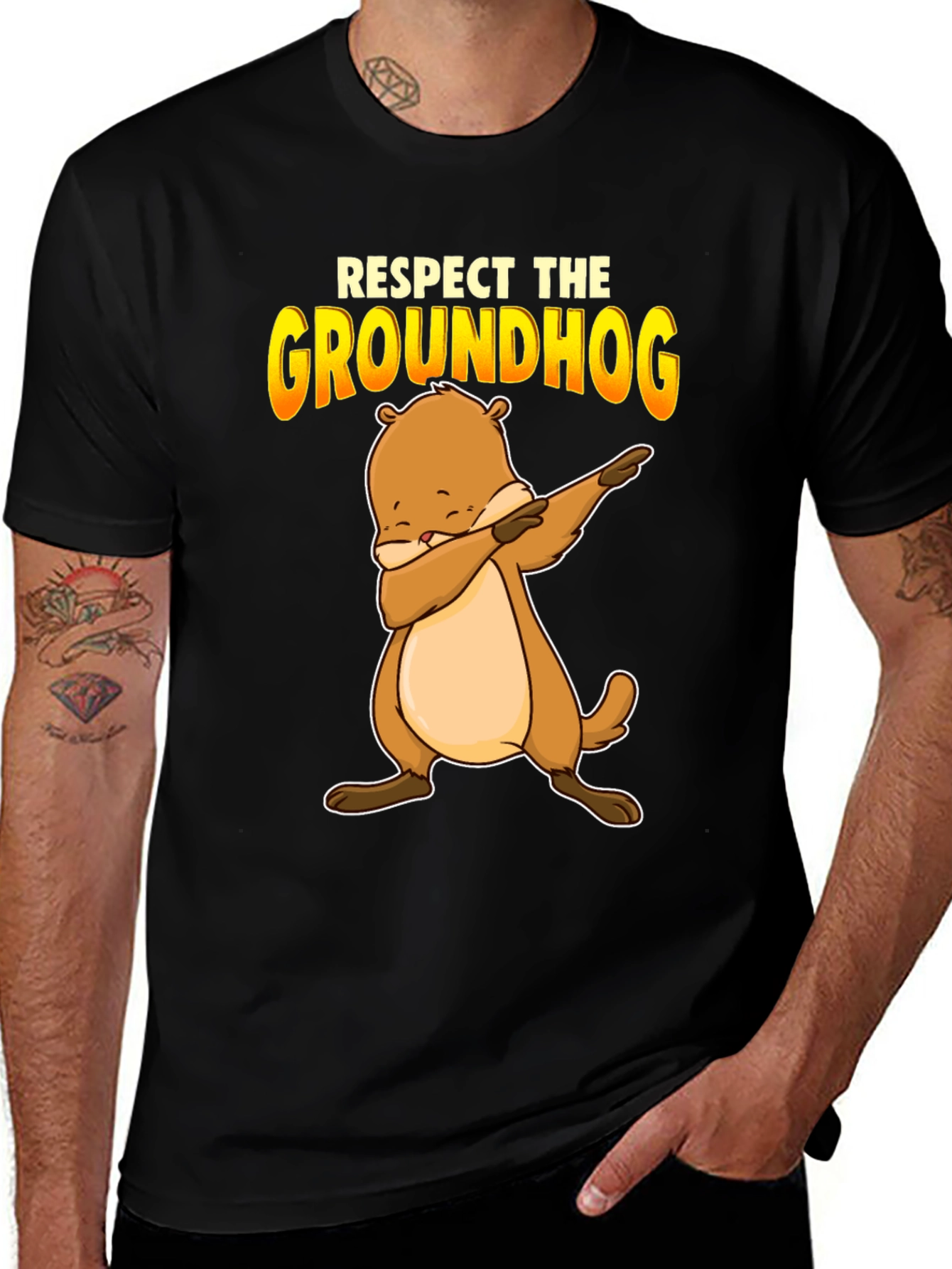 Variant 8 of Respect the Groundhog T-Shirt - Funny Dabbing Marmot Tee