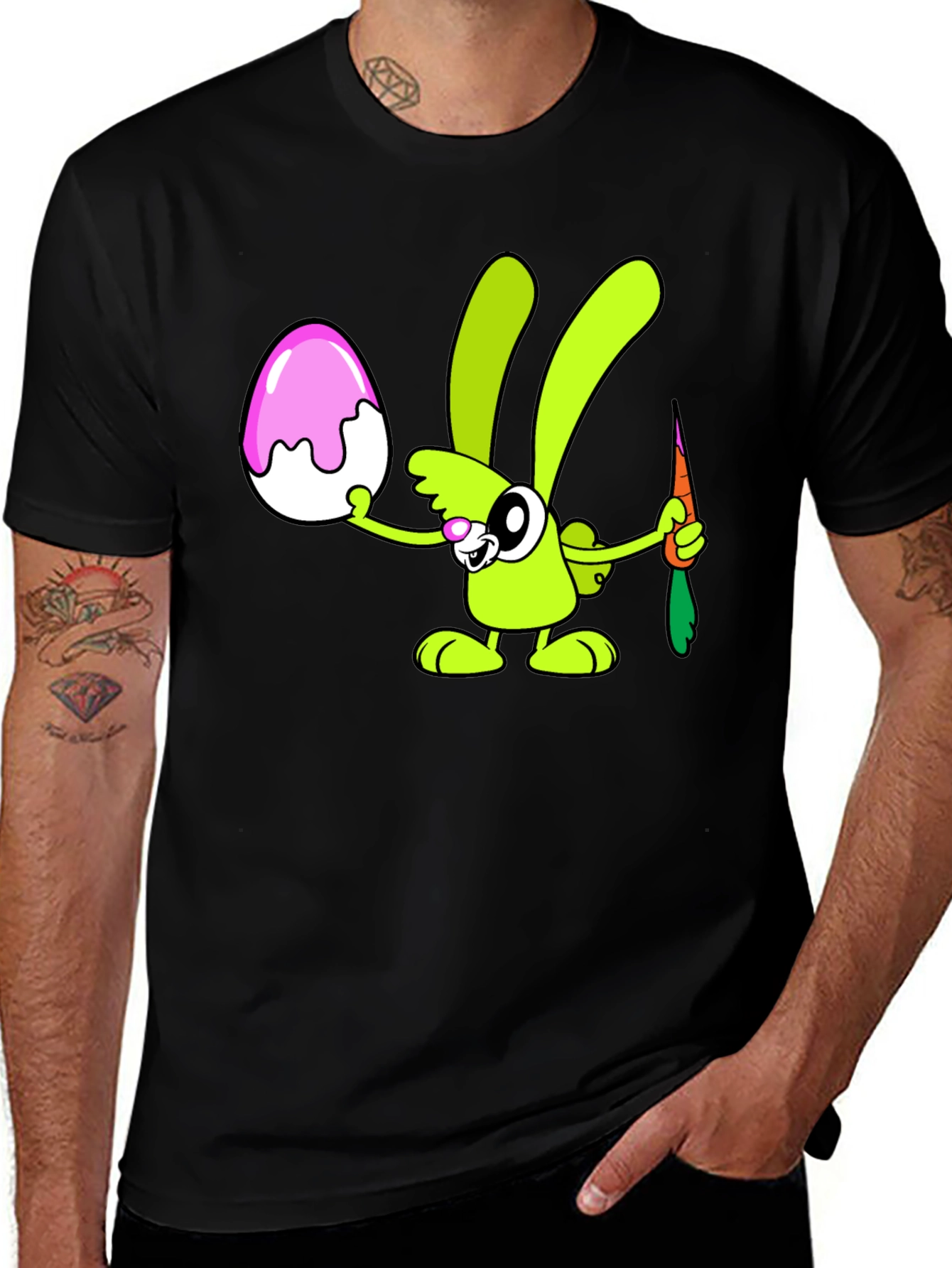 Cartoon Easter Bunny T-Shirt - Black