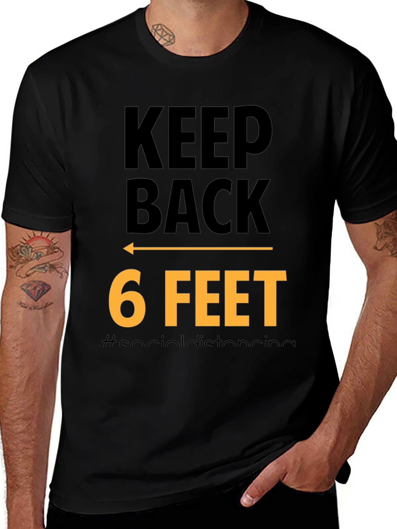 Keep Back 6 Feet Social Distancing Black T-Shirt