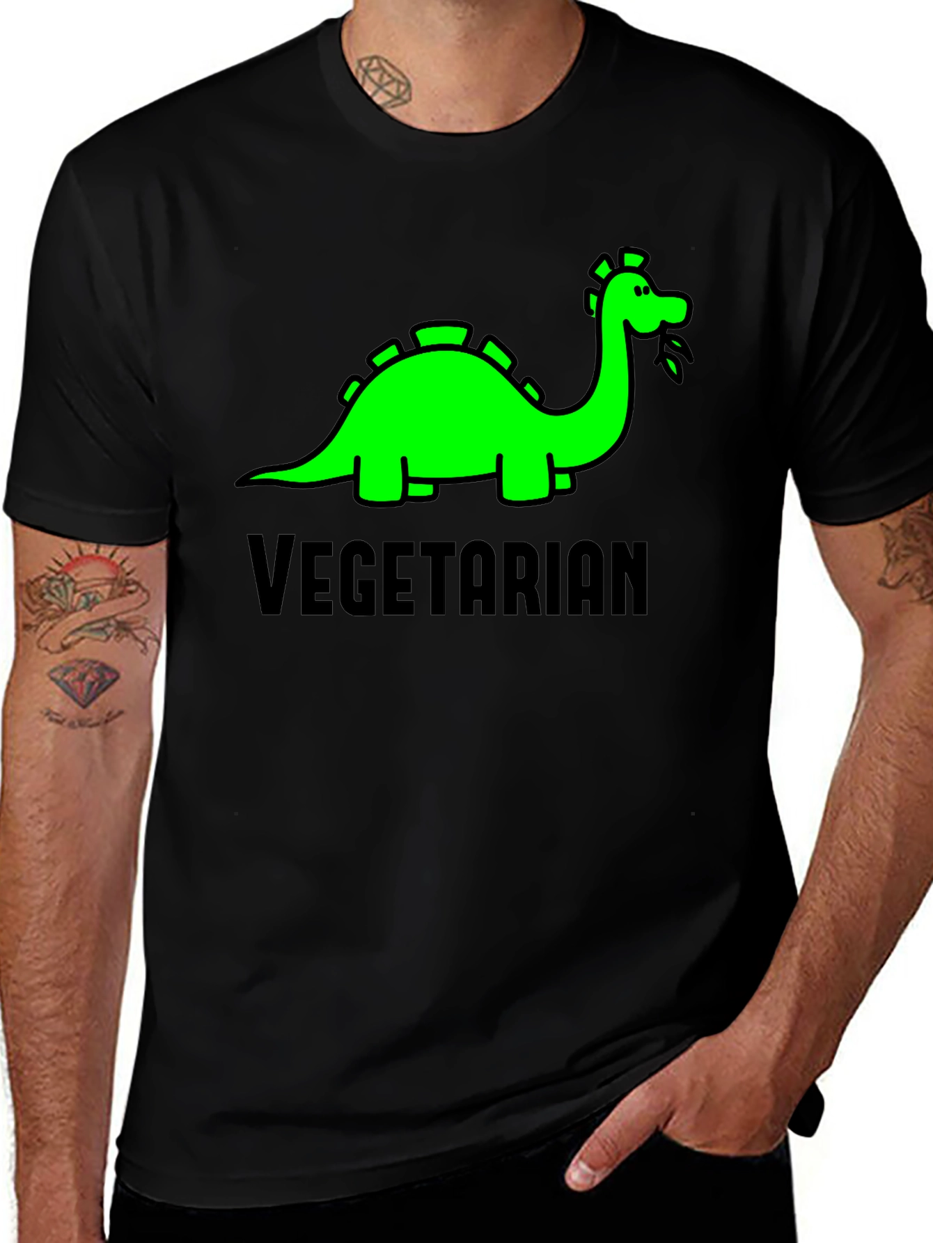 Variant 27 of Vegetarian Dinosaur Black T-Shirt