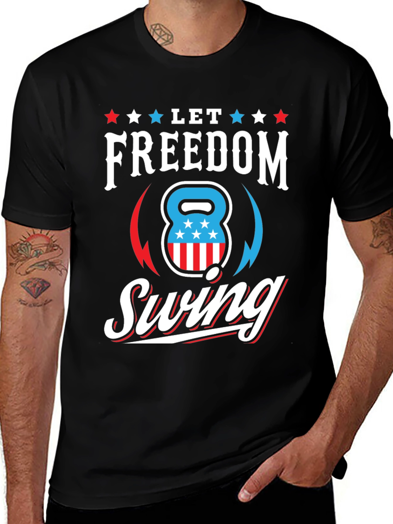 Variant 19 of Patriotic Kettlebell T-Shirt - Let Freedom Swing!