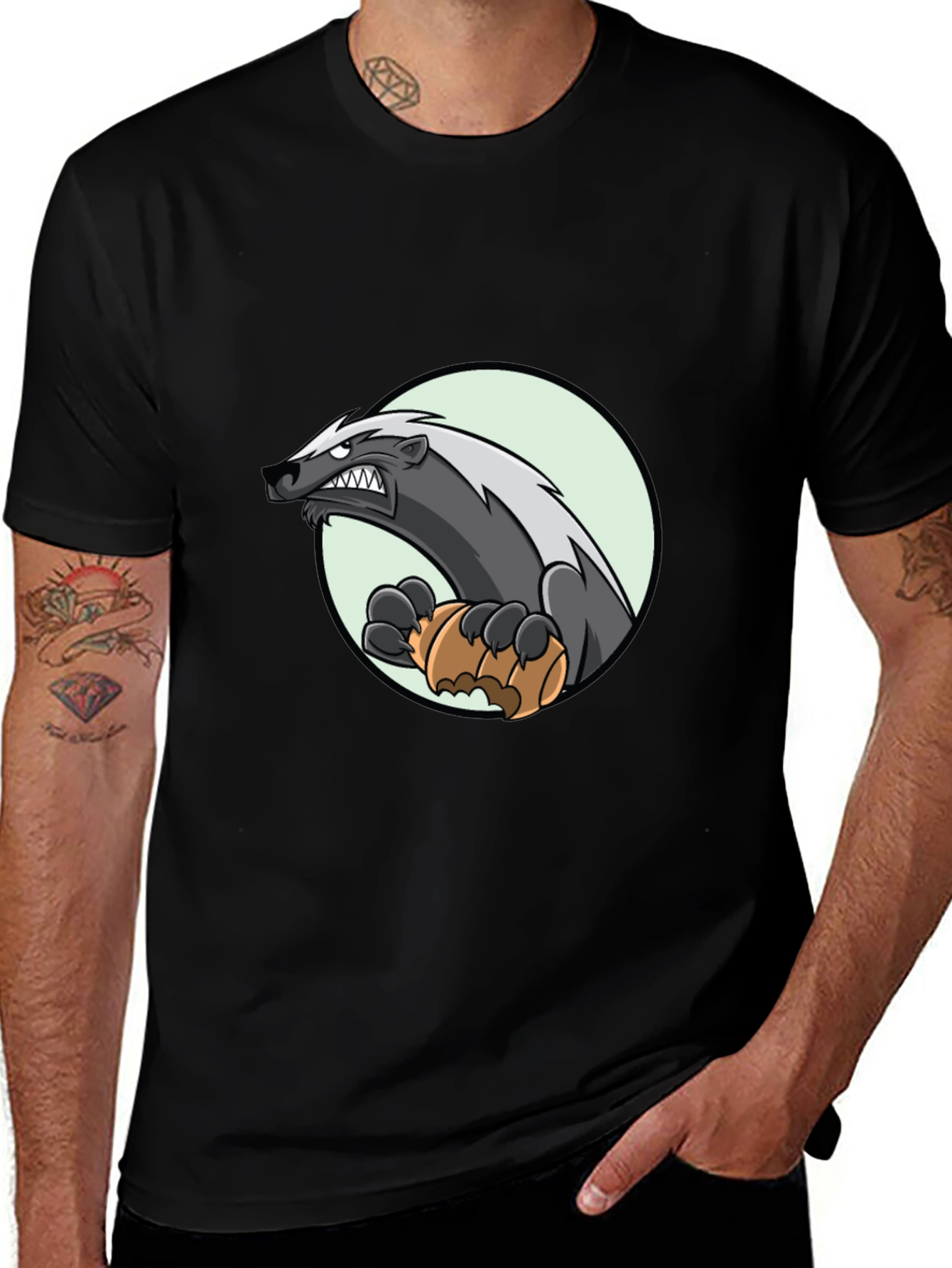 Variant 20 of Badger Cartoon Graphic Tee - Black