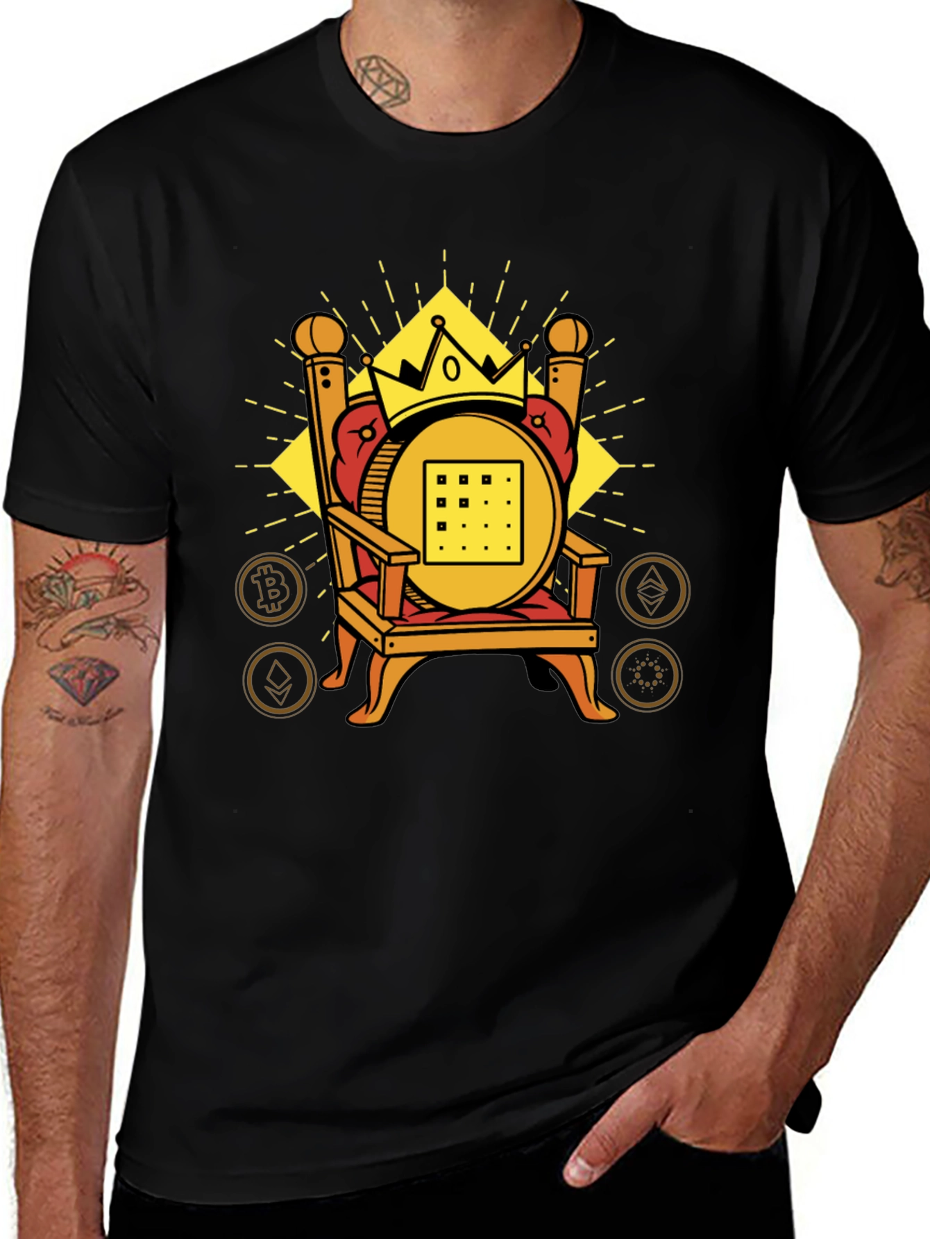 Crypto King T-Shirt - Bitcoin, Ethereum Throne Design