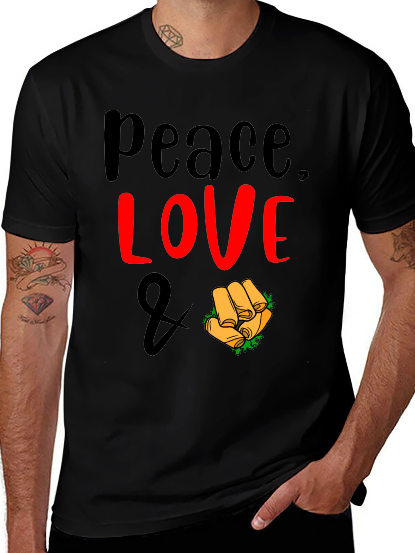 Peace, Love & Rolls T-Shirt - Spring Roll Humor Tee