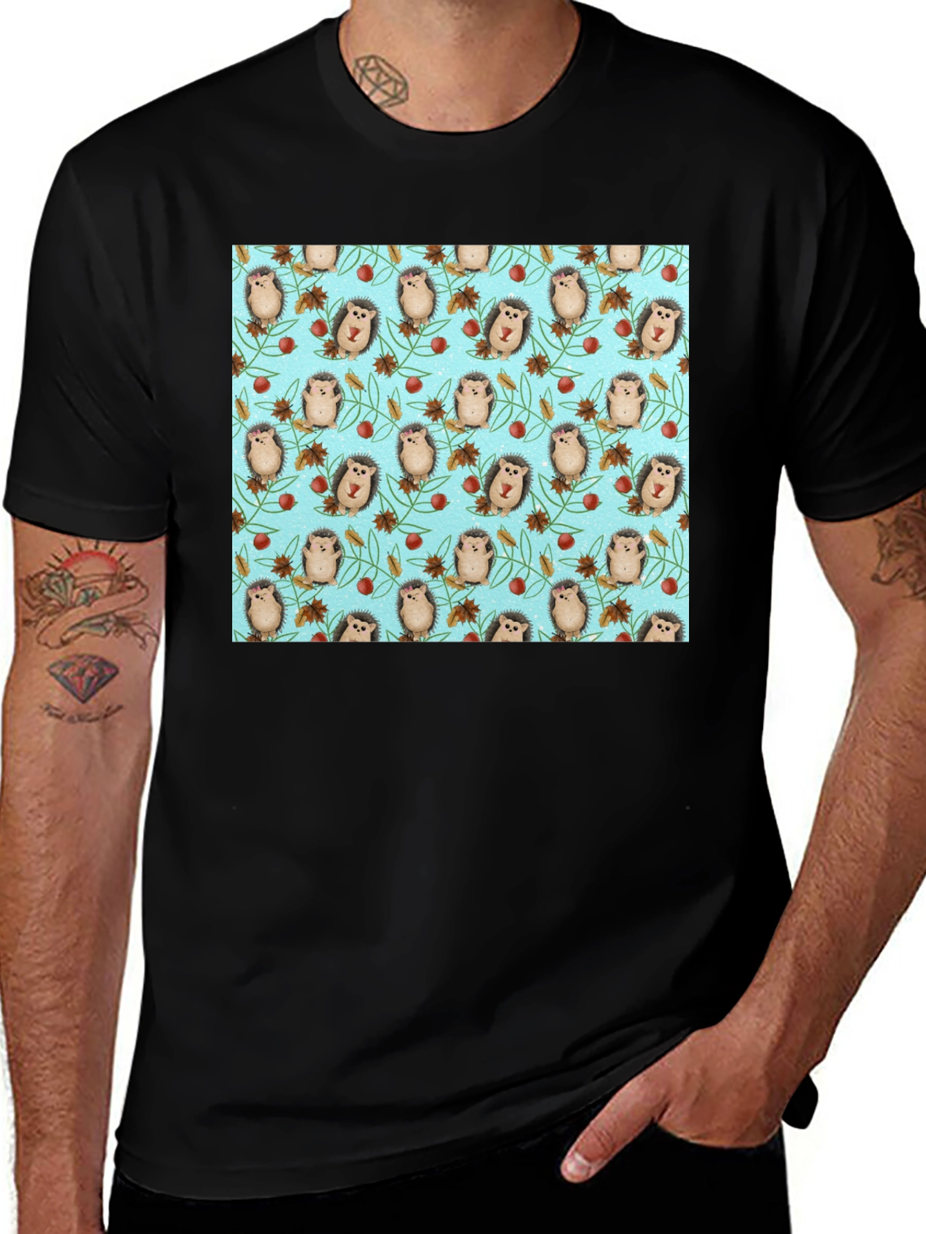 Variant 30 of Hedgehog Pattern T-Shirt - Cute Animal Print