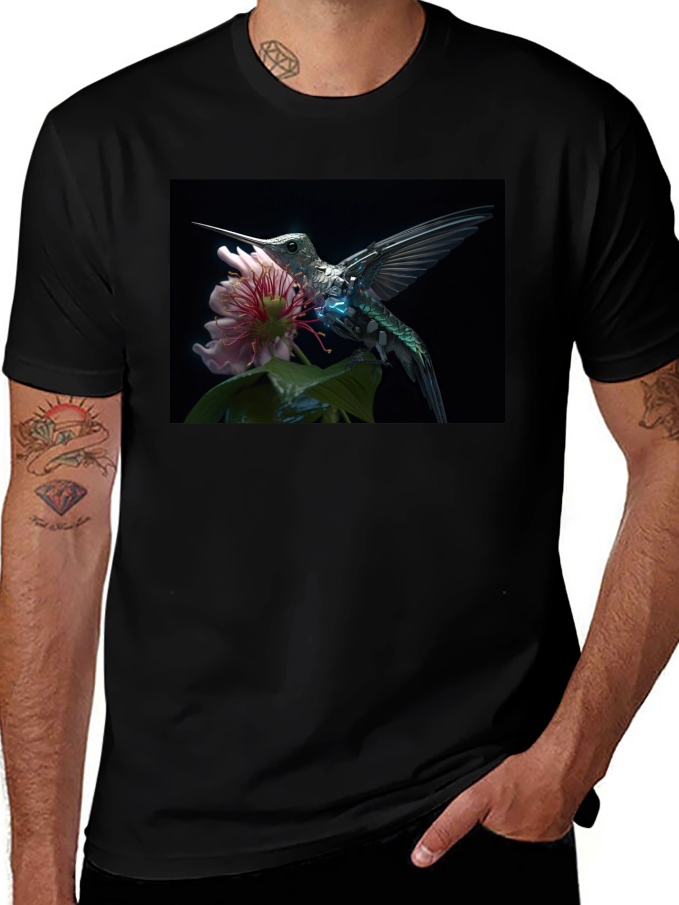 Variant 7 of Hummingbird Floral Graphic T-Shirt