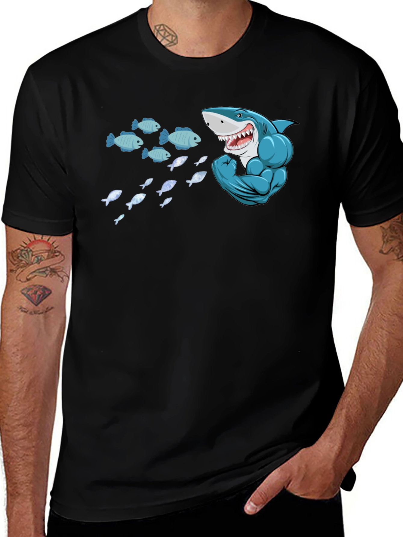 Variant 6 of Funny Shark T-Shirt - Hungry Bodybuilder Design